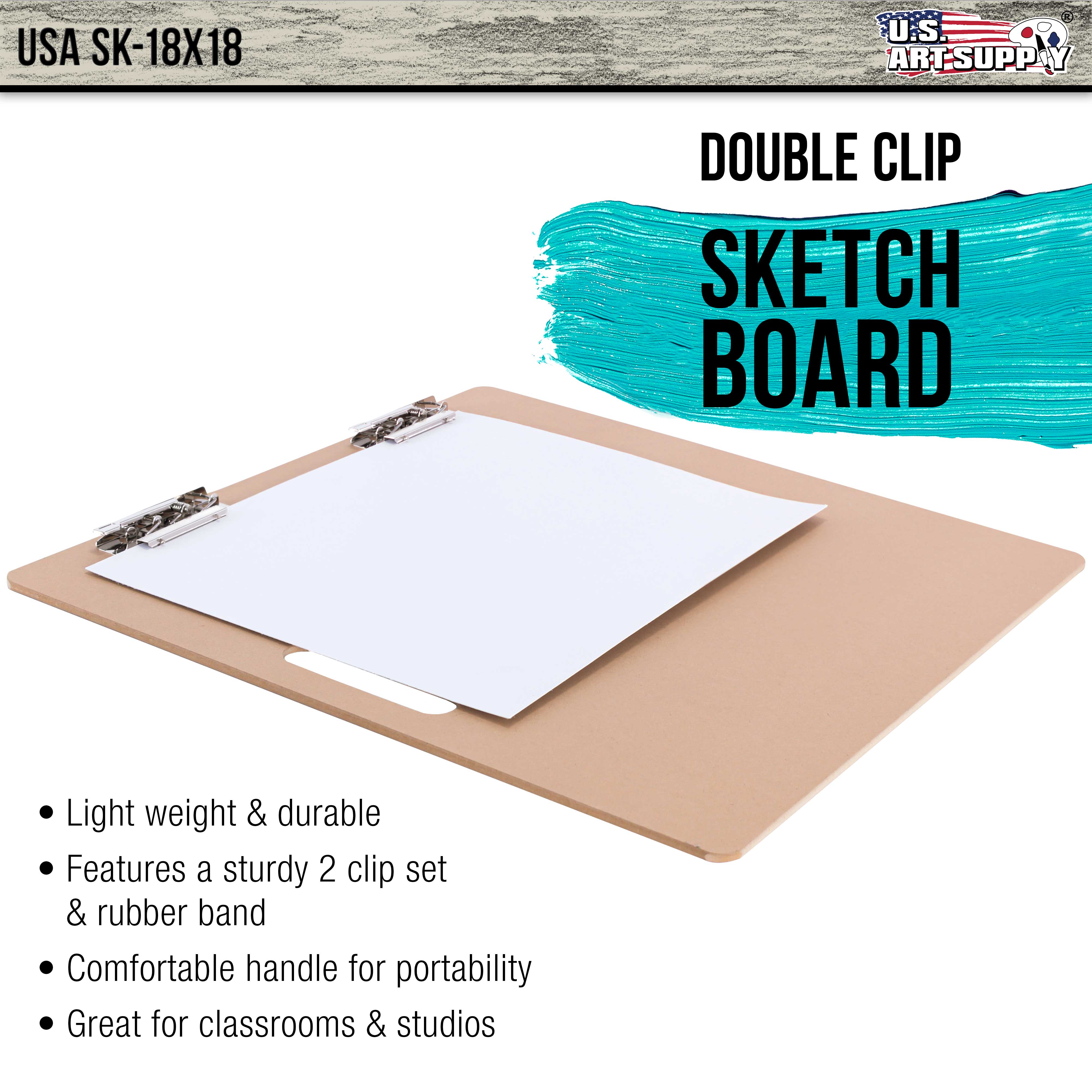 18x18 Lightweight Artist Sketch Tote Board - Hardboard Drawing Board with Handle, Clip & Rubber Band for Sketching, Painting & Studio Work | Perfect for Art Students, Travel & Outdoor Drawing