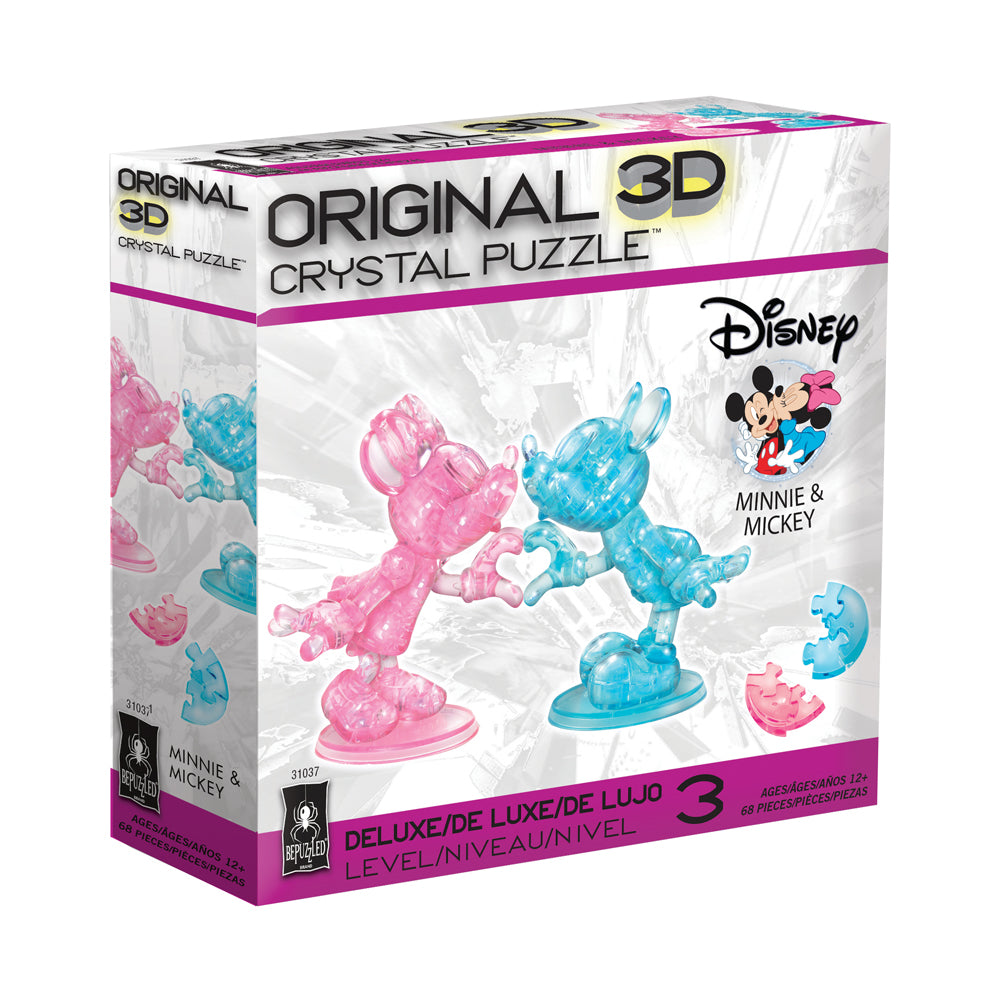 BePuzzled Disney Minnie & Mickey 3D Crystal Puzzle - 68 Piece Brain Teaser for Adults & Kids | Fun Family Game Night & Gift Idea for Disney Fans