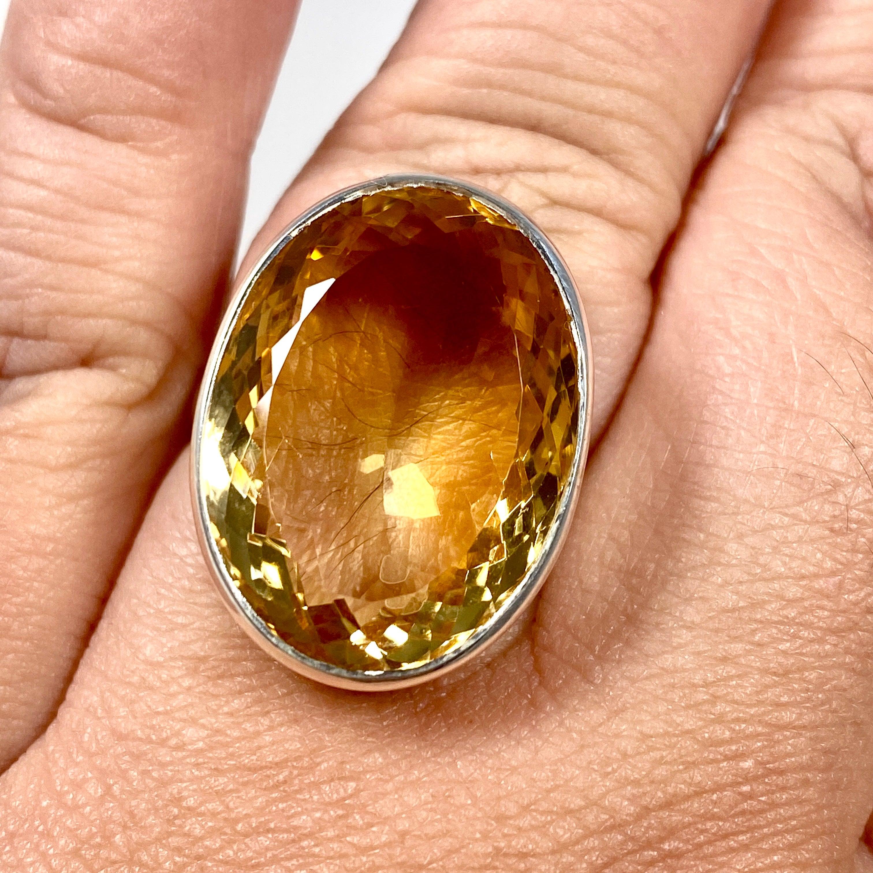 Natural Citrine Faceted Oval Ring - Size 11 - KRGJ2835 - Elegant Jewelry for Women, Perfect for Weddings, Parties & Everyday Wear