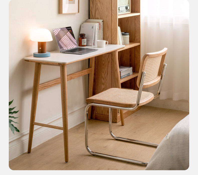 Solid Oak & Cherry Wood Narrow Office Desk - Compact Workspace Solution for Small Spaces & Home Offices
