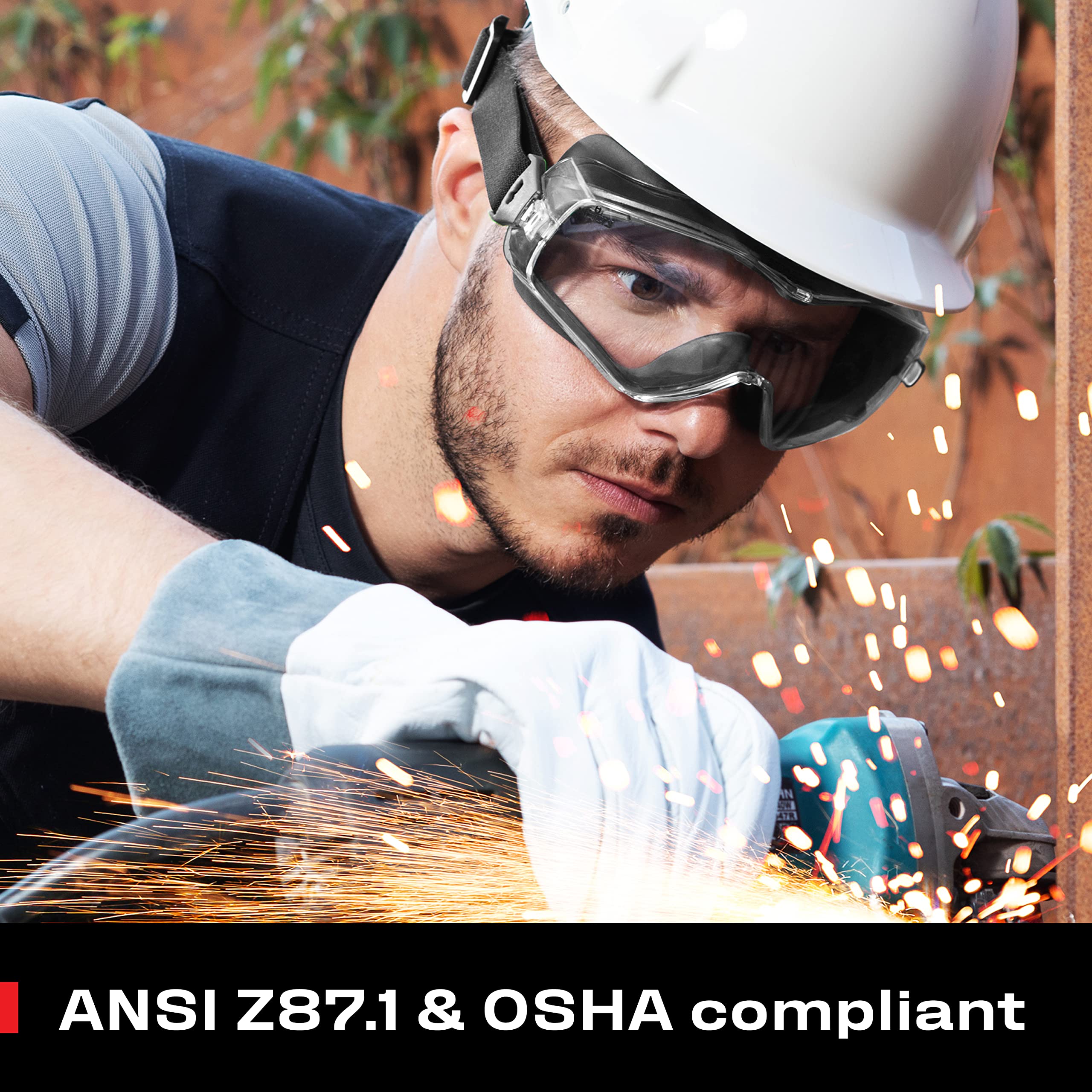 NoCry Flip Up Face Shield 6X3 Safety Goggles for Over Glasses - Anti Fog & Scratch Resistant Protective Coating - Clear Vented Panoramic Lenses with Extreme Impact Resistance - ANSI Z87.1 Certified - Ideal for Construction, Woodworking, and DIY Projects