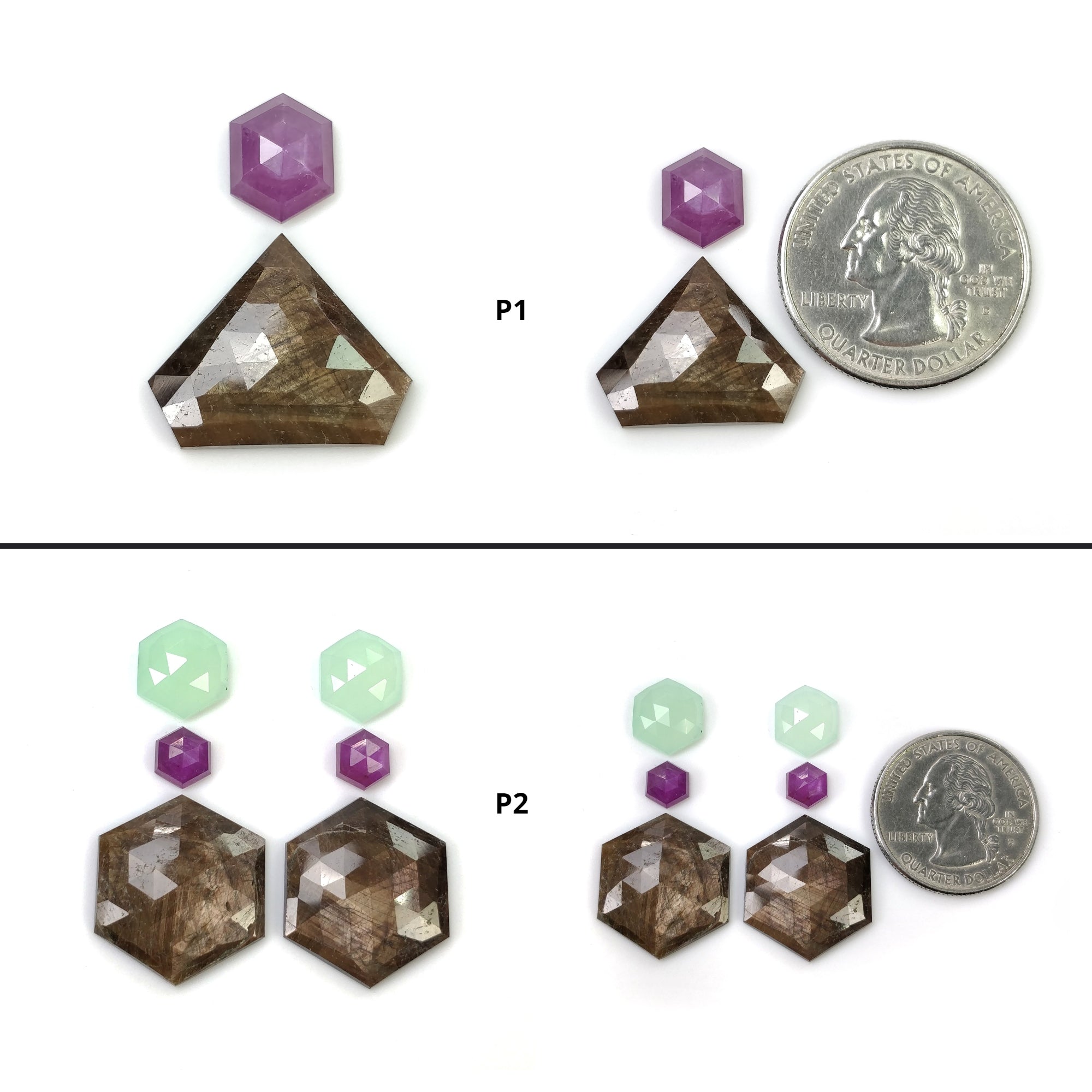 Natural Untreated Golden Brown Chocolate & Raspberry Sapphire Chrysoprase Gemstone - Rose & Step Cut Hexagon (2pcs/6pcs) for Jewelry Making, Healing Crystals & Unique Gifts