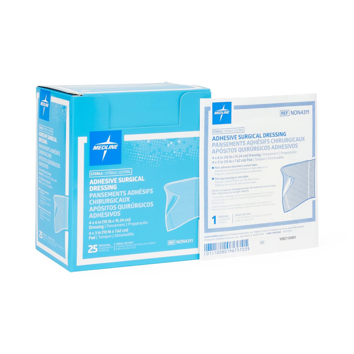 Medline Sterile Surgical Adhesive Dressings - Waterproof Wound Care Bandages for Post-Op, First Aid & Burns Protection (10-Pack) | Hospital Grade Medical Supplies for Doctors & Home Use