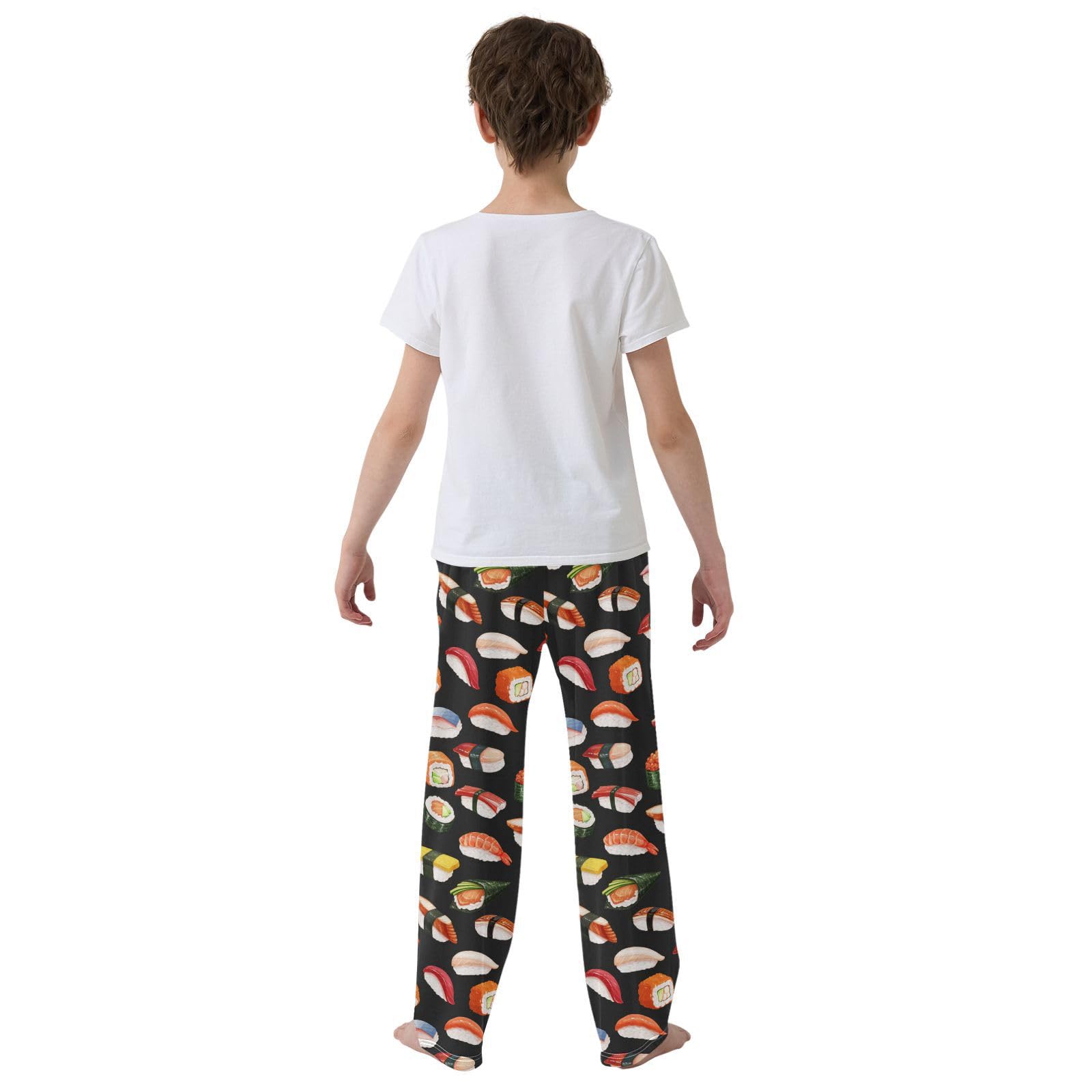 **Boys Cartoon Sushi Pajama Pants - Black Soft Sleep Pants with Elastic Waist & 2 Pockets - Comfortable Lounge Pajama Bottoms for Kids' Bedtime & Relaxation**