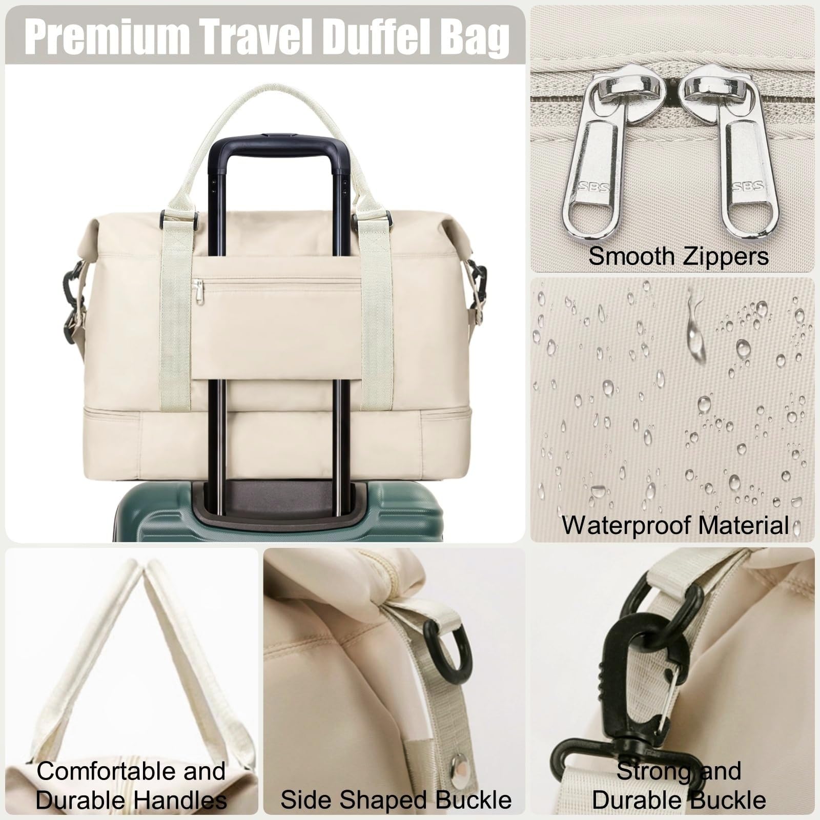 Large Weekender Bags for Women - Travel Duffel Bag with Shoes Compartment & Wet Pocket - Carry On Airplane Approved Gym Tote Overnight Bag (Beige) - Perfect for Weekend Getaways, Gym Workouts & Business Travel