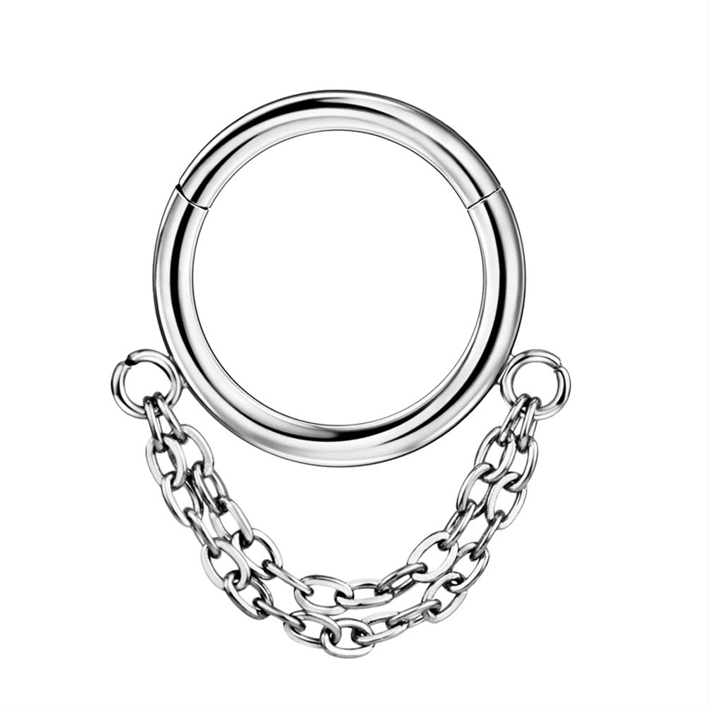 Surgical Steel Cartilage Earring Hoop - 8mm Helix Hoop with Double Chain - 16g Silver Ear Lobe Piercing Jewelry for Women & Men - Perfect for Helix, Tragus & Lobe Piercings - Trendy & Hypoallergenic