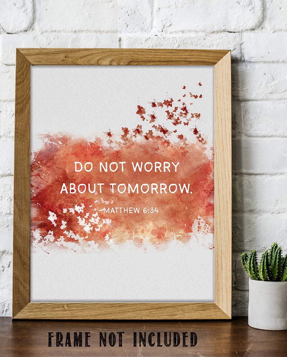 TJ Originals - Matthew 6:34 Bible Verse Wall Art - 'Do Not Worry About Tomorrow' Christian Scripture Print - 11x14 Inspirational Home Decor for Living Room, Bedroom - Perfect Gift for Women, Family & Friends (Orange Butterflies Design)