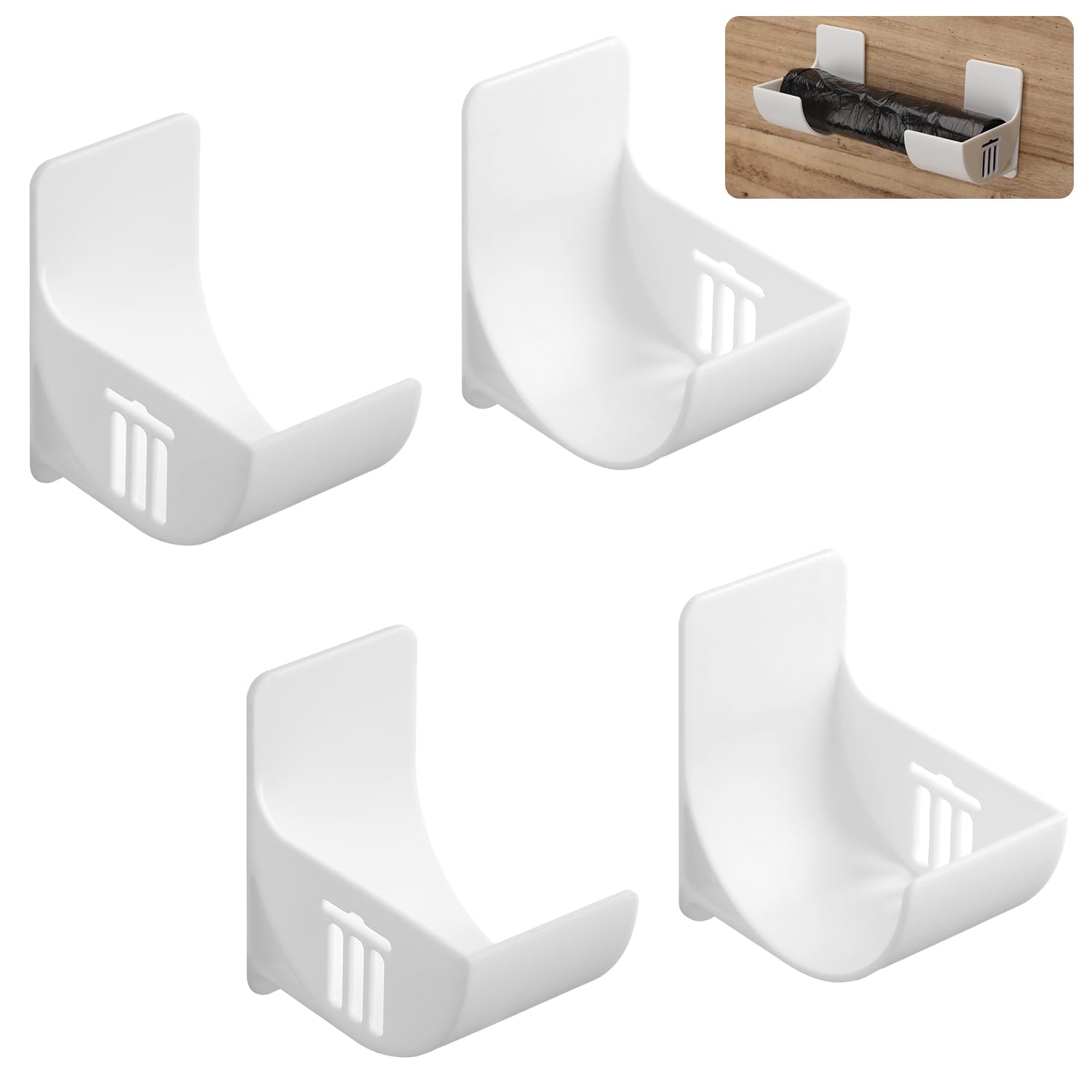 2 Pack Plastic Bag Holder Wall Mounted - No Punching Trash Bag Organizer & Dispenser for Kitchen, Bathroom, Pantry - White Grocery Bag Storage Solution for Home Organization & Space Saving