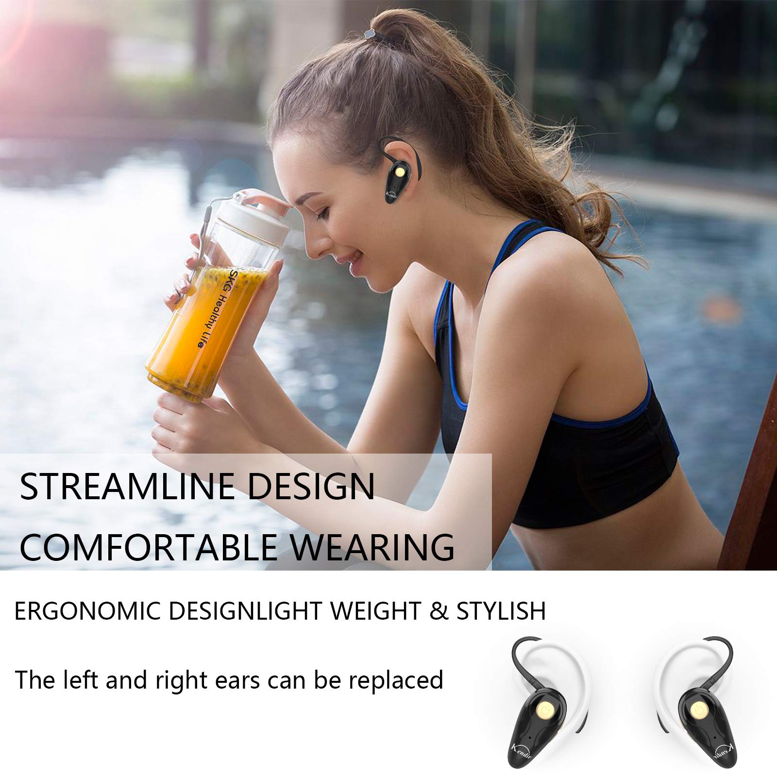 Wireless Bluetooth Headset V5.0 - Ultra Lightweight Earbuds with Built-in Mic, Volume Control & Carrying Case | Hands-Free for Calls, Music | Compatible with Android, iPhone, Smartphones & Laptops | Perfect for Workouts, Commuting & Office Use