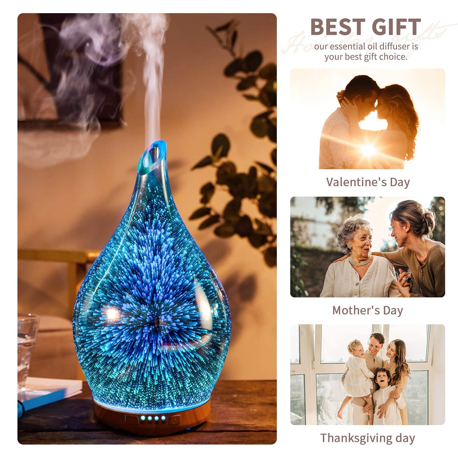 Proseme 280ml Rose Gold & Aroma Ultrasonic Humidifier with Essential Oil Diffuser - Remote Control Included - Perfect for Bedroom, Yoga Studio & Office Relaxation