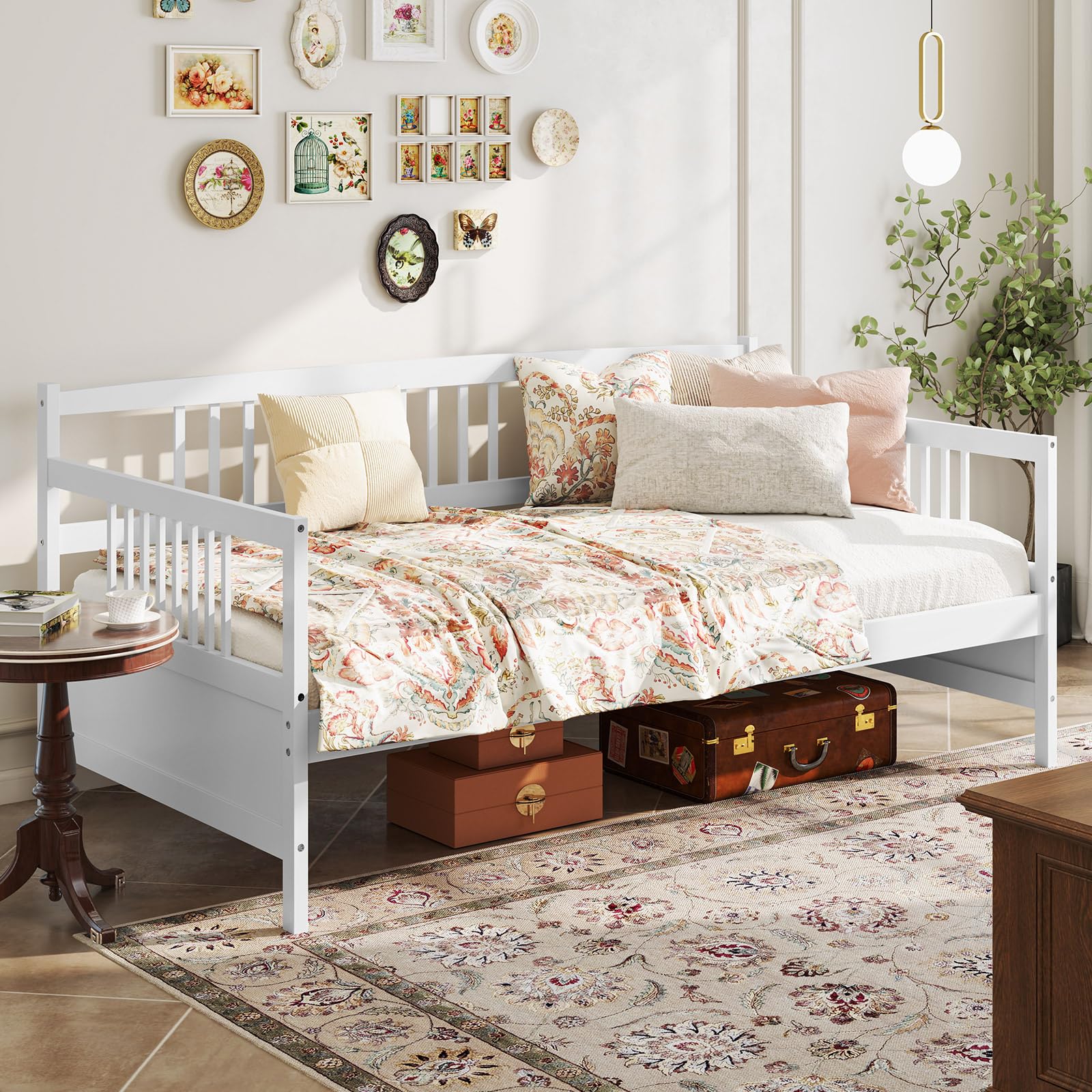 Giantex Twin Daybed Frame with Wooden Sofa Bed Design - Sturdy Wood Slat Support & Side Rails - No Box Spring Needed - Dual Use for Living Room & Bedroom - Perfect for Guest Beds, Small Spaces & Studio Apartments - White
