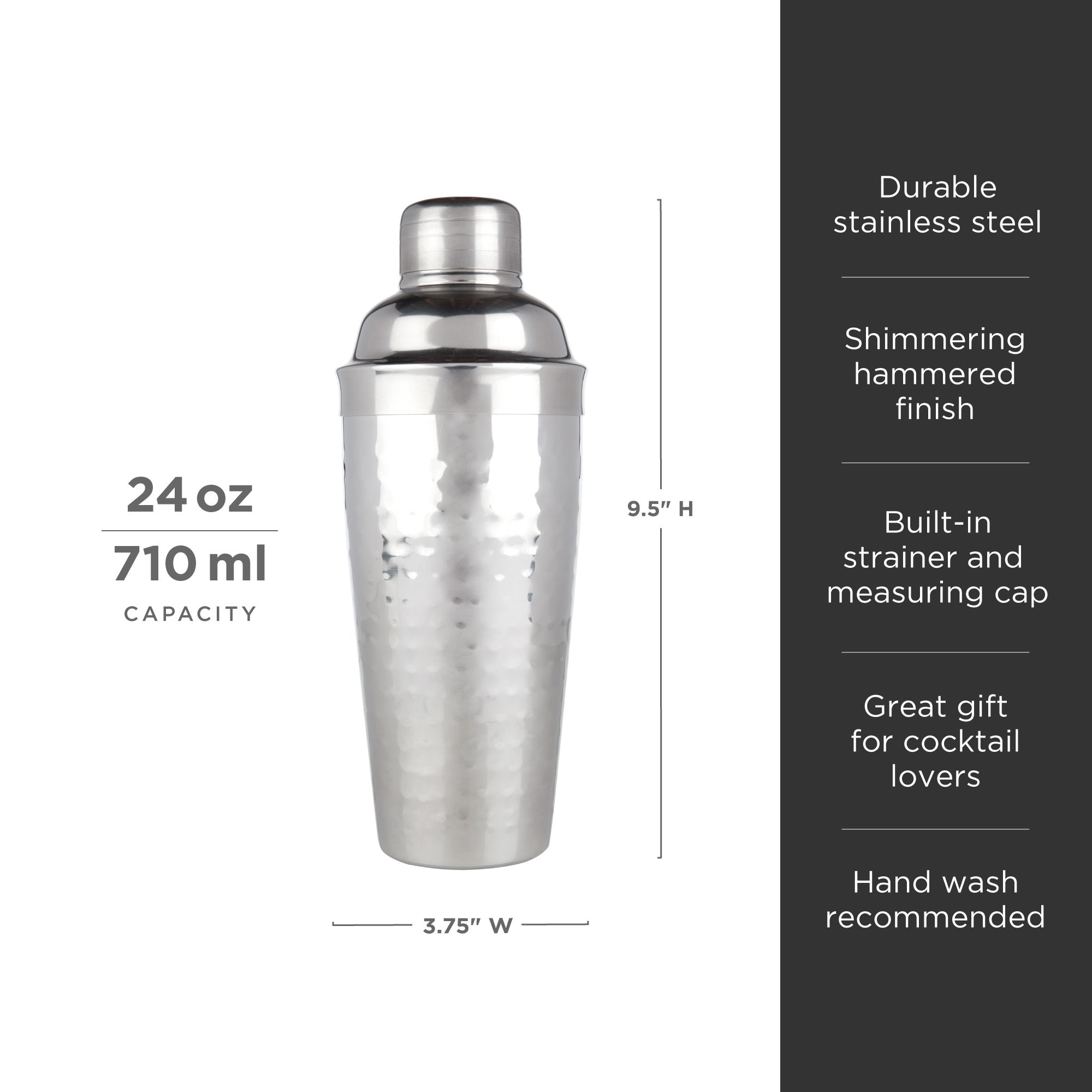Premium Stainless Steel Hammered Cocktail Shaker Set - Bar Quality Mixing Tool for Martinis, Margaritas & Cocktails - Perfect for Home Bars, Parties & Professional Bartenders