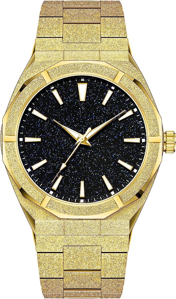 YOUBBEO Men's Fashion Analog Watch - Matte Frosted/Polished Stainless Steel Case, Japan Quartz Movement, Star Dust Dial, Water Resistant, Casual & Business Wear, Perfect for Office, Dating & Daily Use