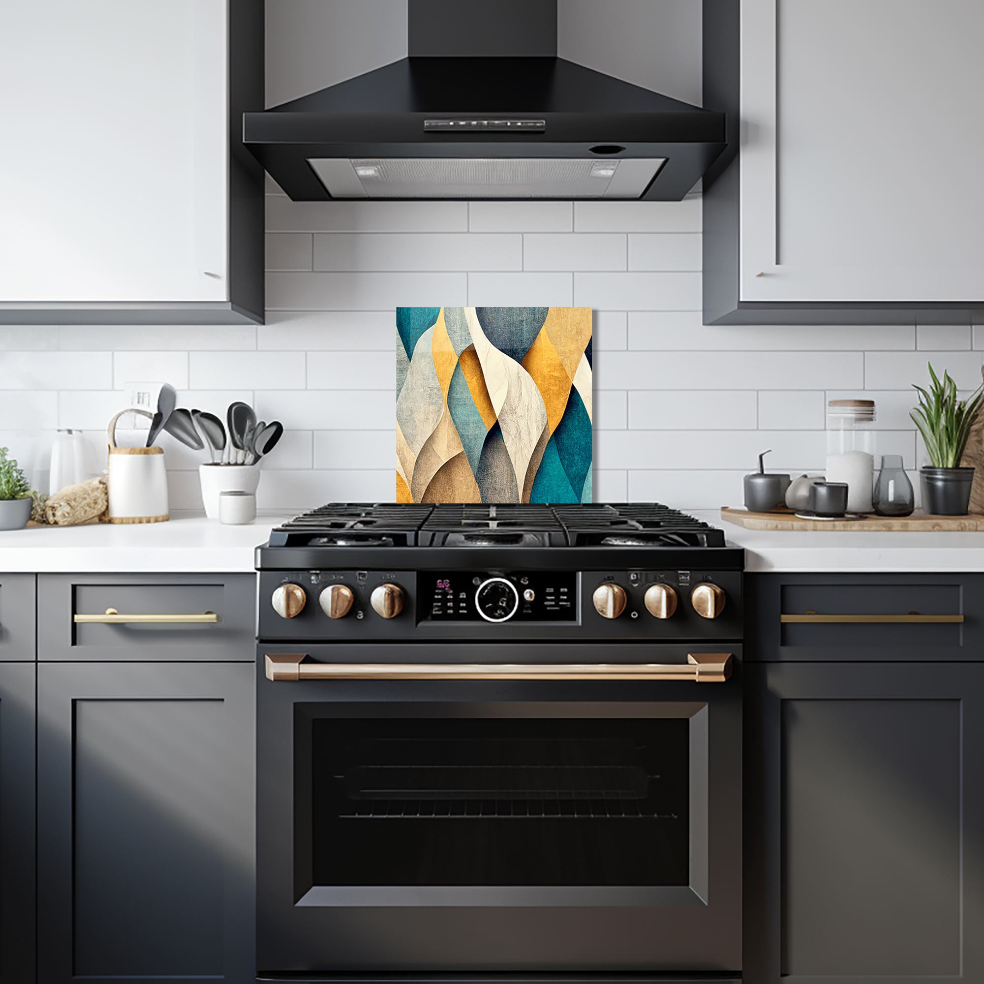 Abstract Leaves Glass Splashback - Modern Kitchen Backsplash for Stylish Home Decor | Perfect for Kitchen Renovation & Interior Design