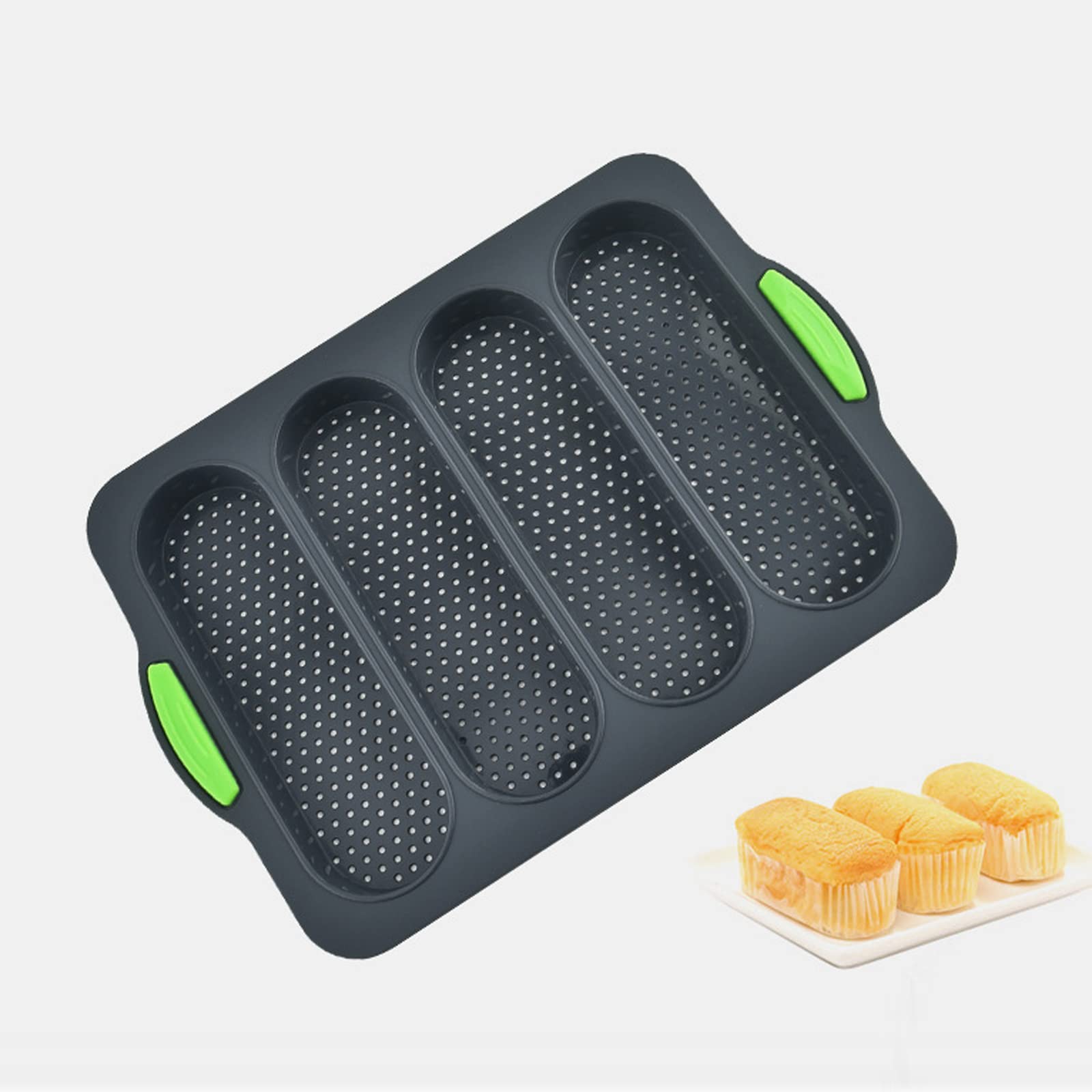 Non-Stick Silicone Loaf Pan - 4 Cavity Bread Baking Mold for French Baguette, Hotdog Buns & Homemade Cakes | Perfect for DIY Cooking, Meal Prep & Holiday Baking