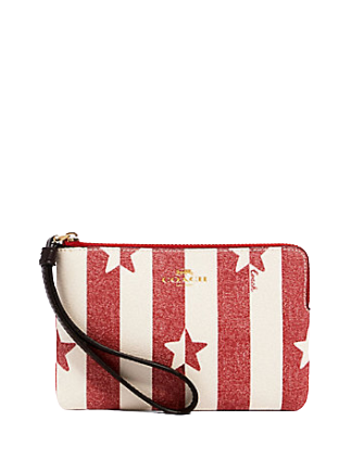 Coach Corner Zip Wristlet with Stripe Star Print - Stylish Crossbody Wallet for Women - Perfect for Everyday Use, Travel & Shopping