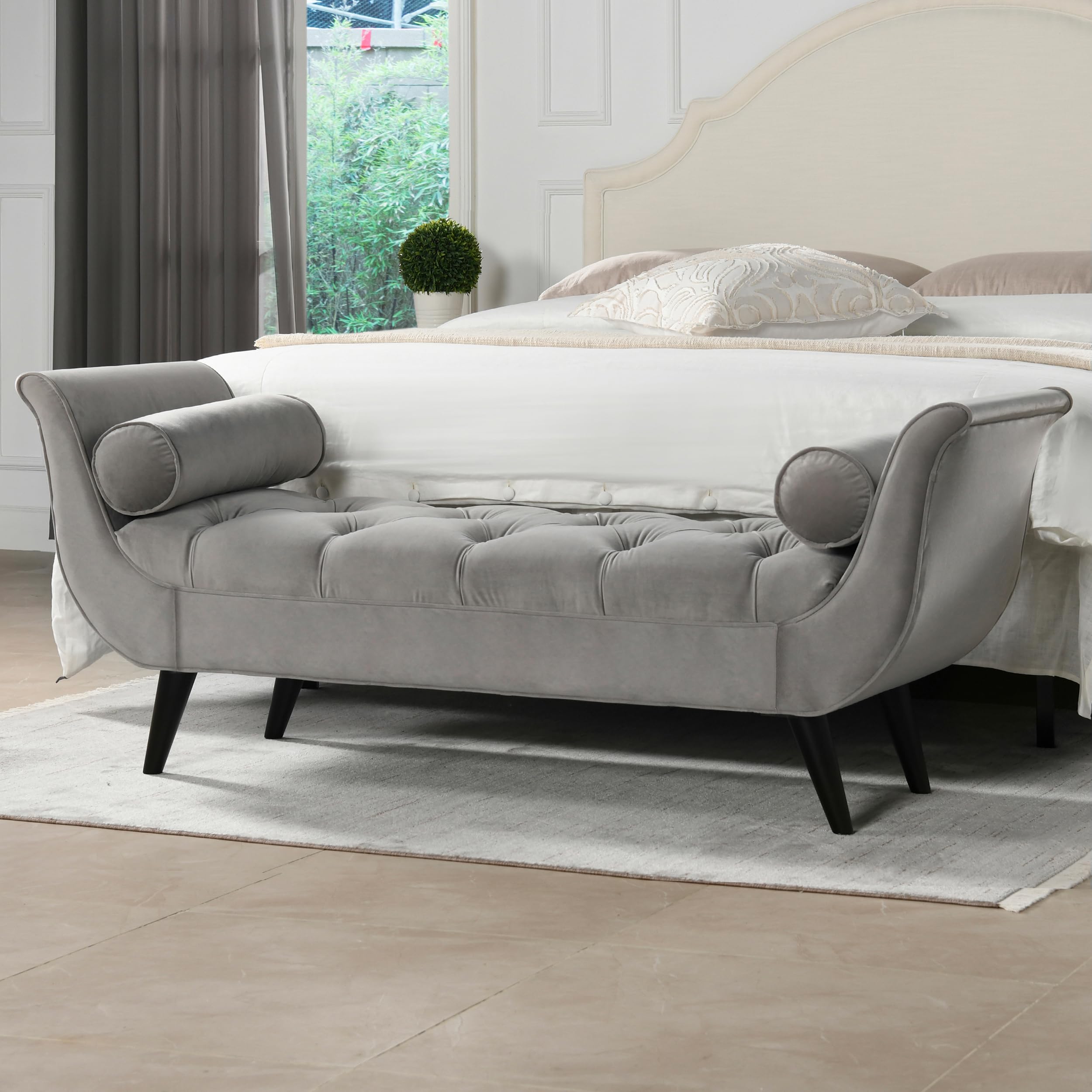 Jennifer Taylor Home Alma Tufted Flared Arm Entryway Bench - Stylish Upholstered Storage Bench for Hallway, Bedroom & Living Room - Perfect for Entryway Seating & Shoe Storage