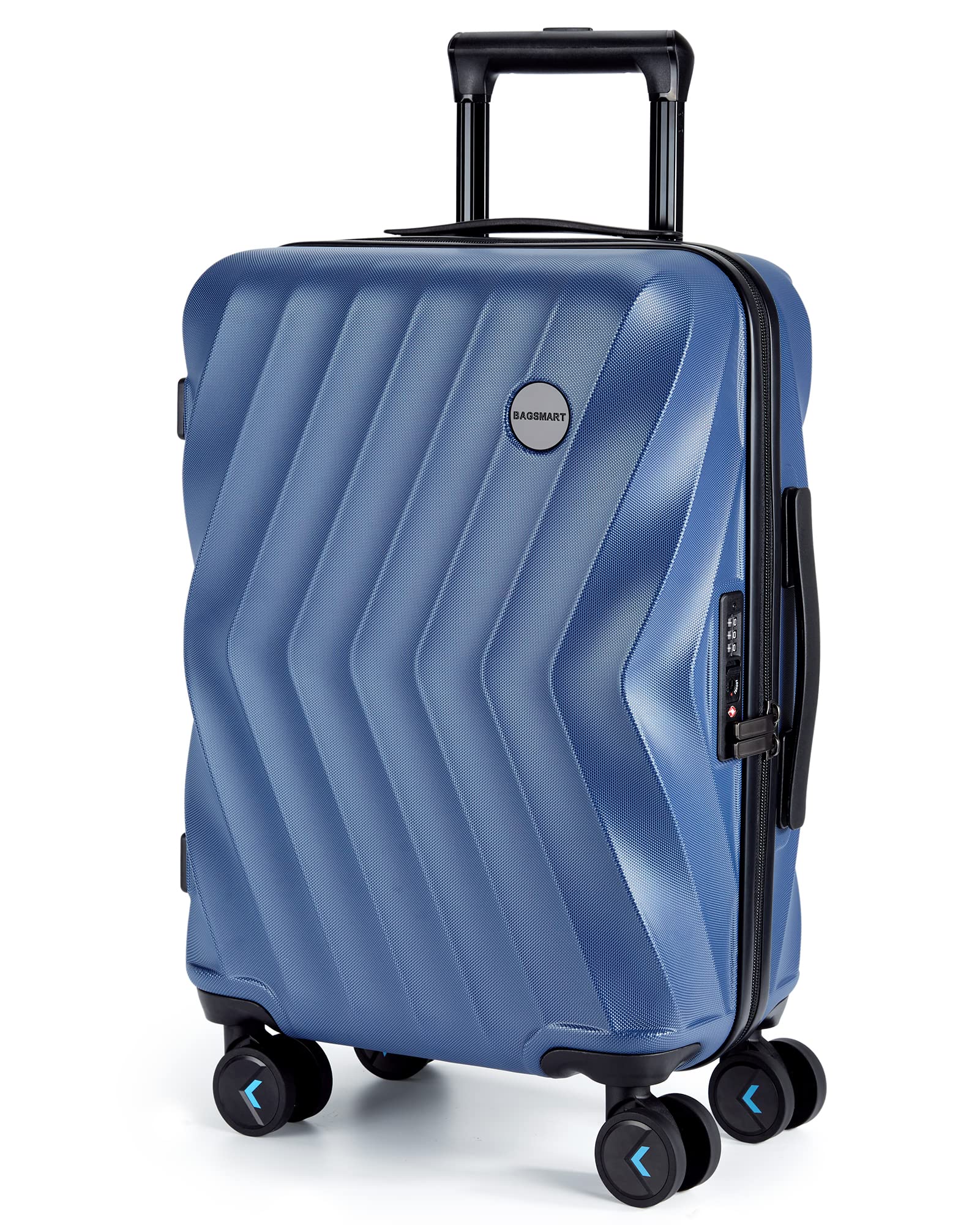BAGSMART 20 Inch Carry On Luggage - Airline Approved Hardside Spinner Suitcase (22x14x9 Inches) Lightweight PC Travel Luggage for Men & Women in Navy Blue - Perfect for Business Trips & Weekend Getaways