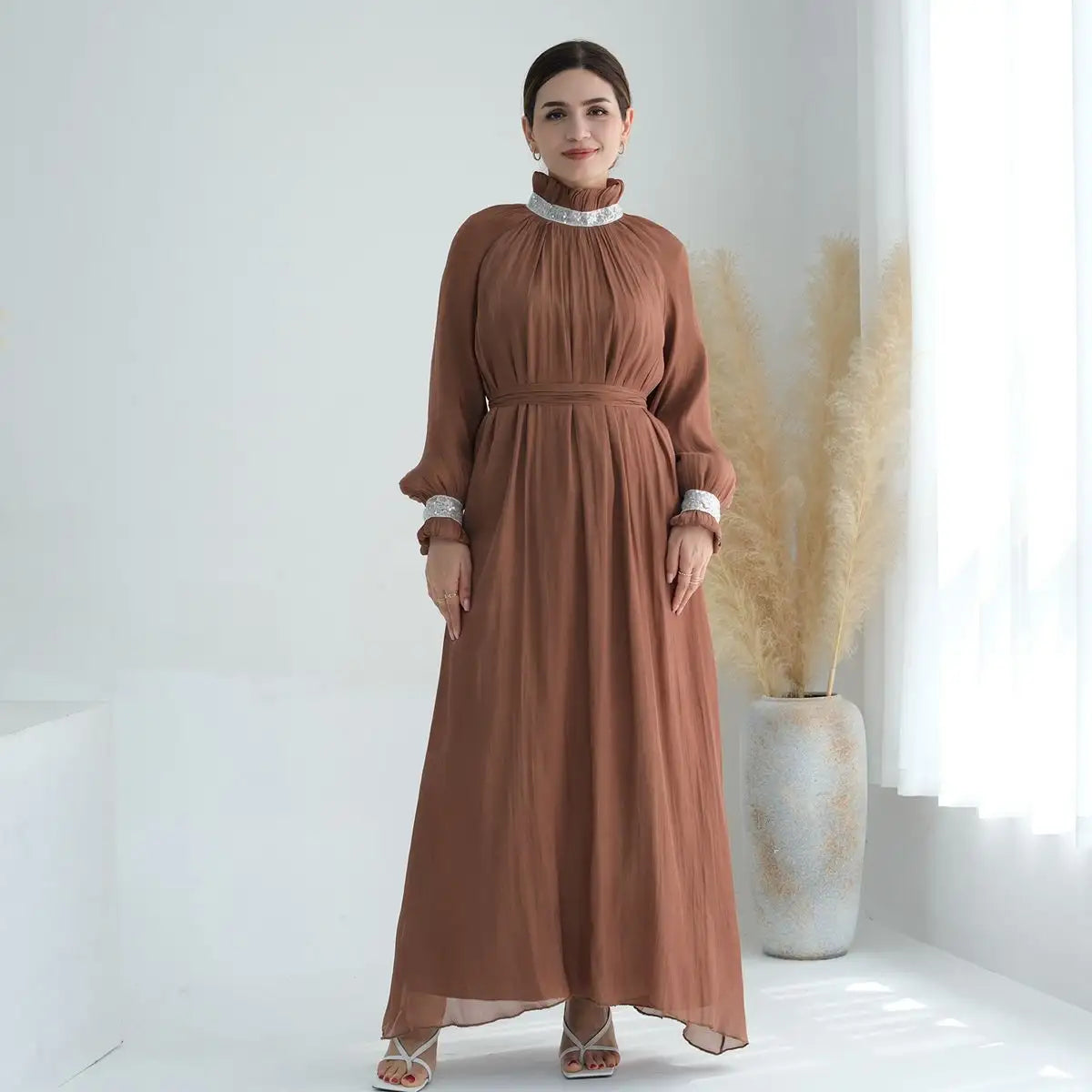 Elegant Shiny Bright Abaya Dress for Muslim Women - Perfect for Prayer, Eid, and Special Occasions