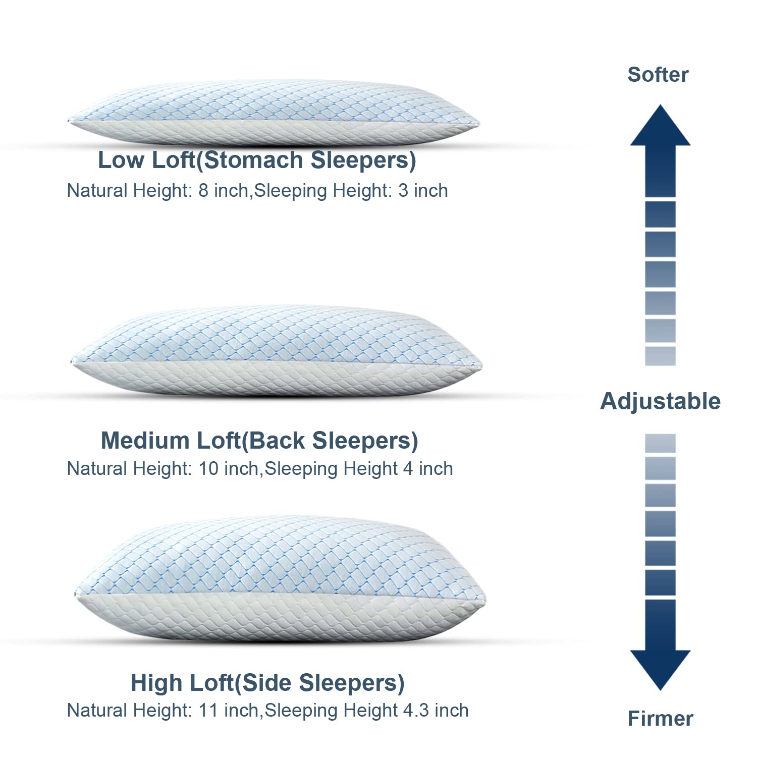Uniqwamer Cooling Bed Pillows 2 Pack - Shredded Memory Foam Adjustable Pillows for Side & Back Sleepers, Standard Size with Washable Removable Cover - Luxury Gel-Infused Pillows for Hot Sleepers & Night Sweat Relief - Perfect for Bedroom, Guest Room & Travel