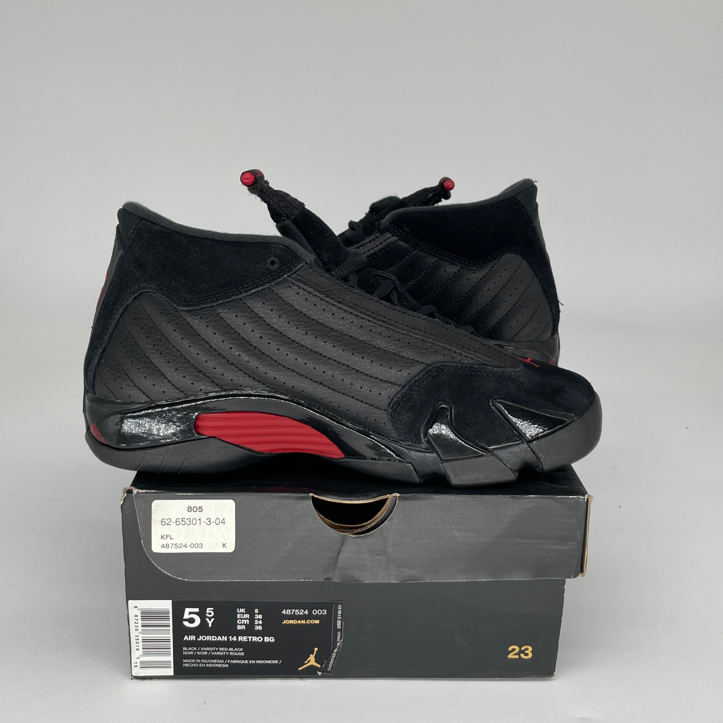 AIR JORDAN 14 LAST SHOT Basketball Shoes Men's Size 5.5Y (487524-003) Black/Red - Retro Sneakers for Game Day & Streetwear Fashion
