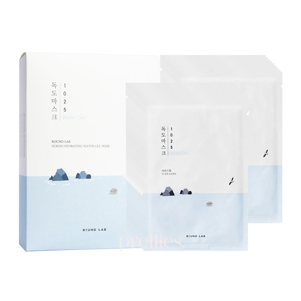 ROUND LAB 1025 Dokdo Hydrating Water Gel Mask - 18 Sheets/Box - Deep Moisturizing Facial Sheet Mask for Dry & Sensitive Skin - Perfect for Daily Skincare Routine & Spa Night