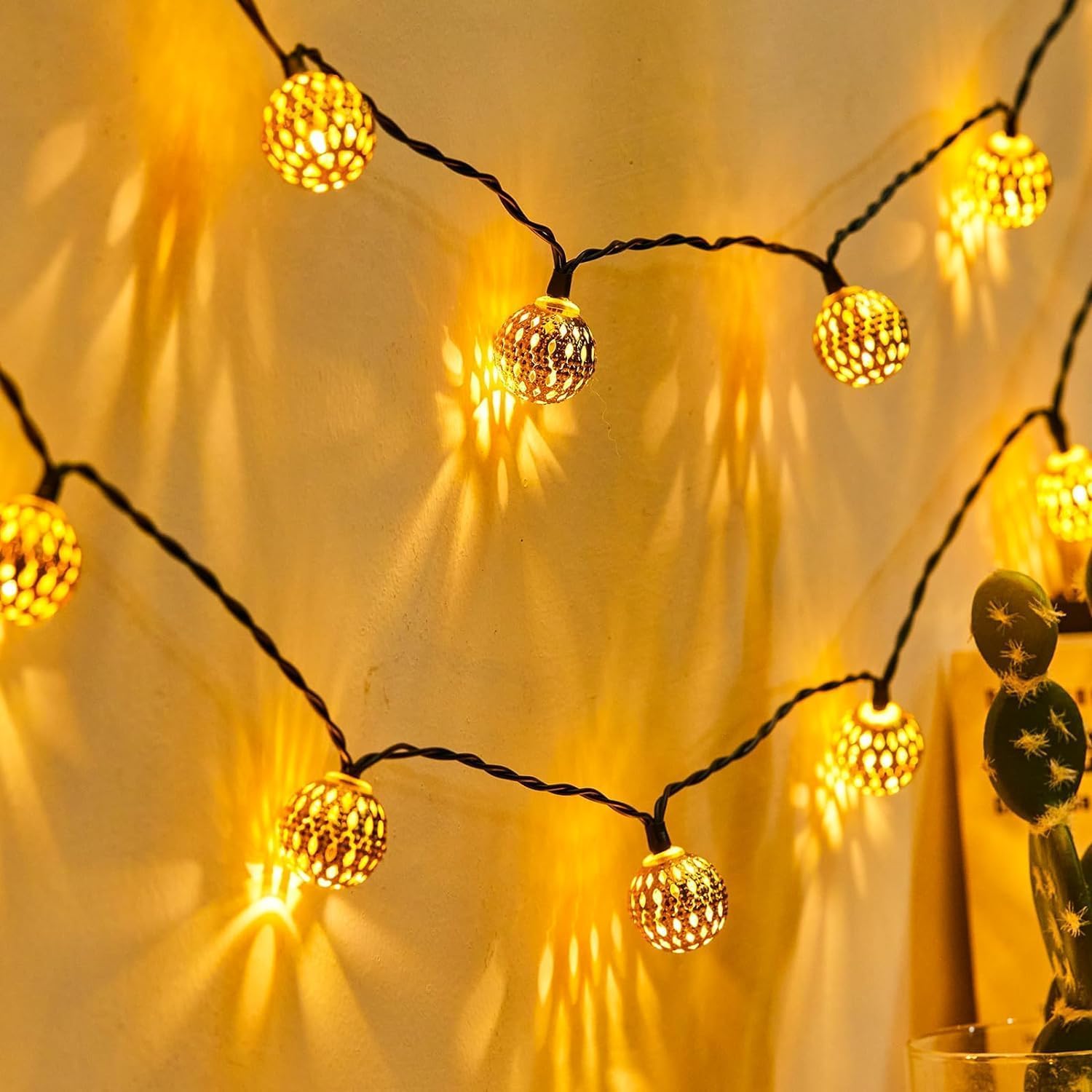 60 LED Solar Moroccan String Lights - 36 Ft Waterproof Outdoor Globe Fairy Lights with 8 Lighting Modes | Solar Powered for Garden, Yard, Gazebo, Camping, Party & Holiday Decor (Warm White)