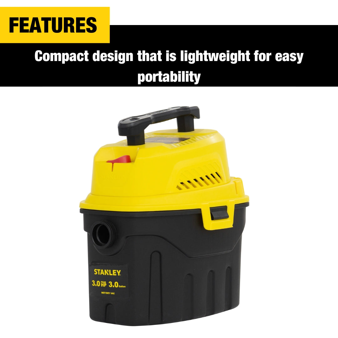SL18910P 3.0 Peak HP 3 Gallon Portable Poly Wet/Dry Vacuum Cleaner - Powerful Suction for Home, Garage, Workshop & Car Cleaning