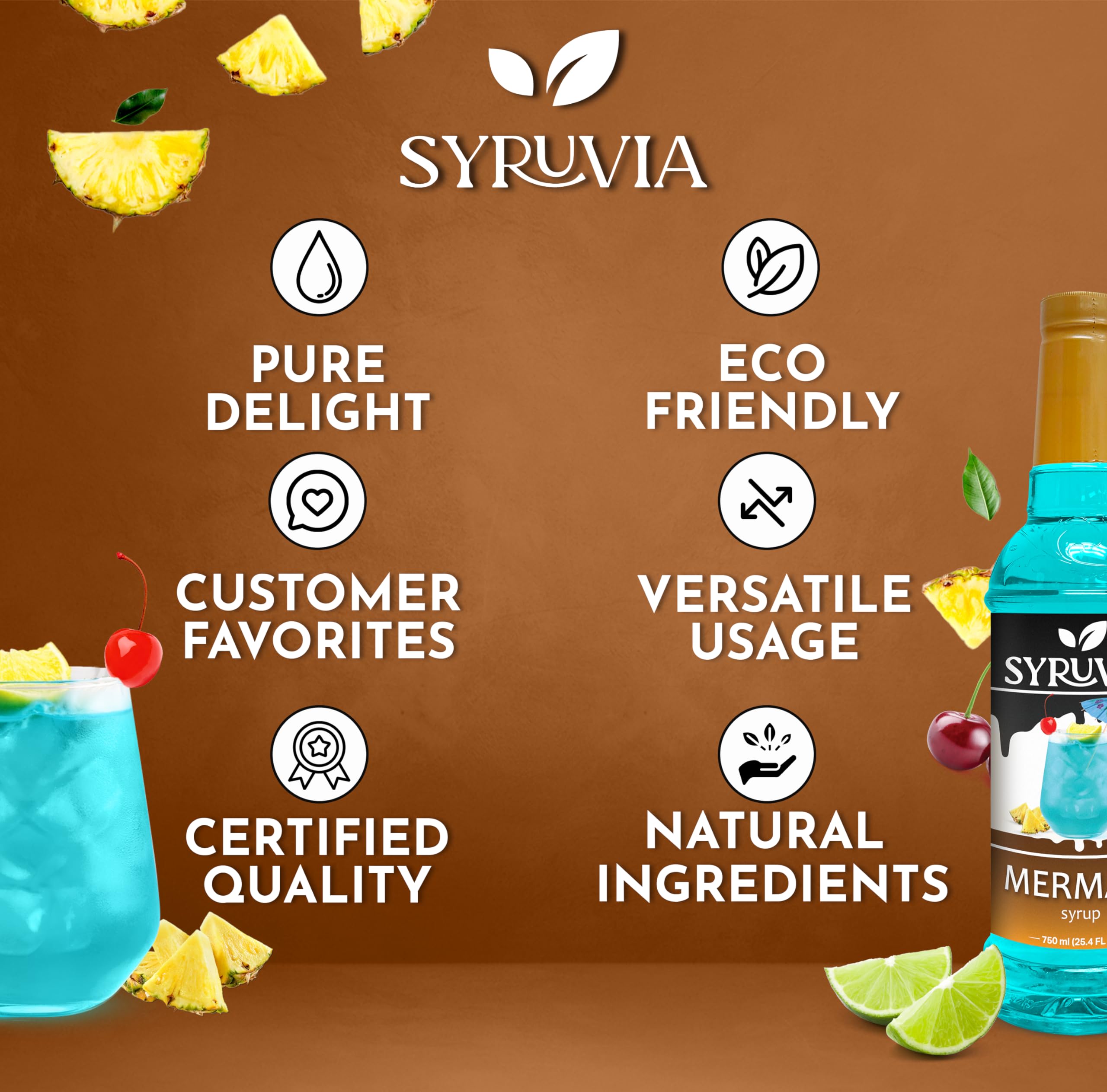 Premium Syruvia Mermaid Syrup - Kosher & Gluten Free Flavoring Syrup for Tea, Italian Sodas, Cocktails, Mocktails, Desserts & Ice Cream - 25.4 fl oz - Perfect for Coffee Shops, Bubble Tea, Home Bars & Party Drinks