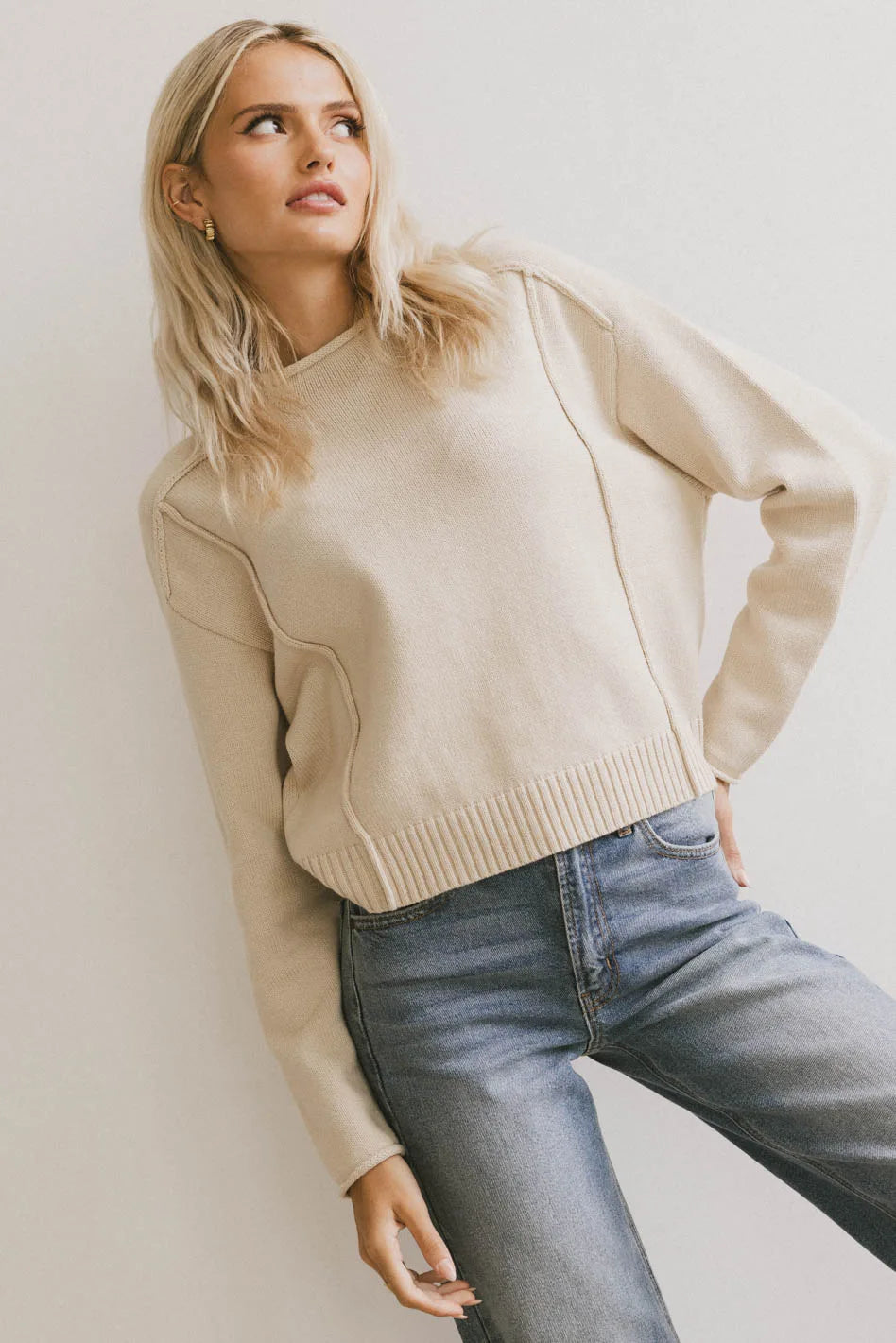Leander Knit Sweater in Oatmeal - Soft Casual Pullover for Women | Perfect for Fall & Winter Outfits, Office Wear & Cozy Weekends