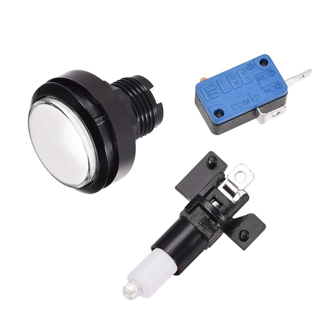 46mm Round 12V LED Illuminated Arcade Push Button Switch with Micro Switch - White (5 Pack) for Video Games, DIY Arcade Machines & Home Cockpit Controls