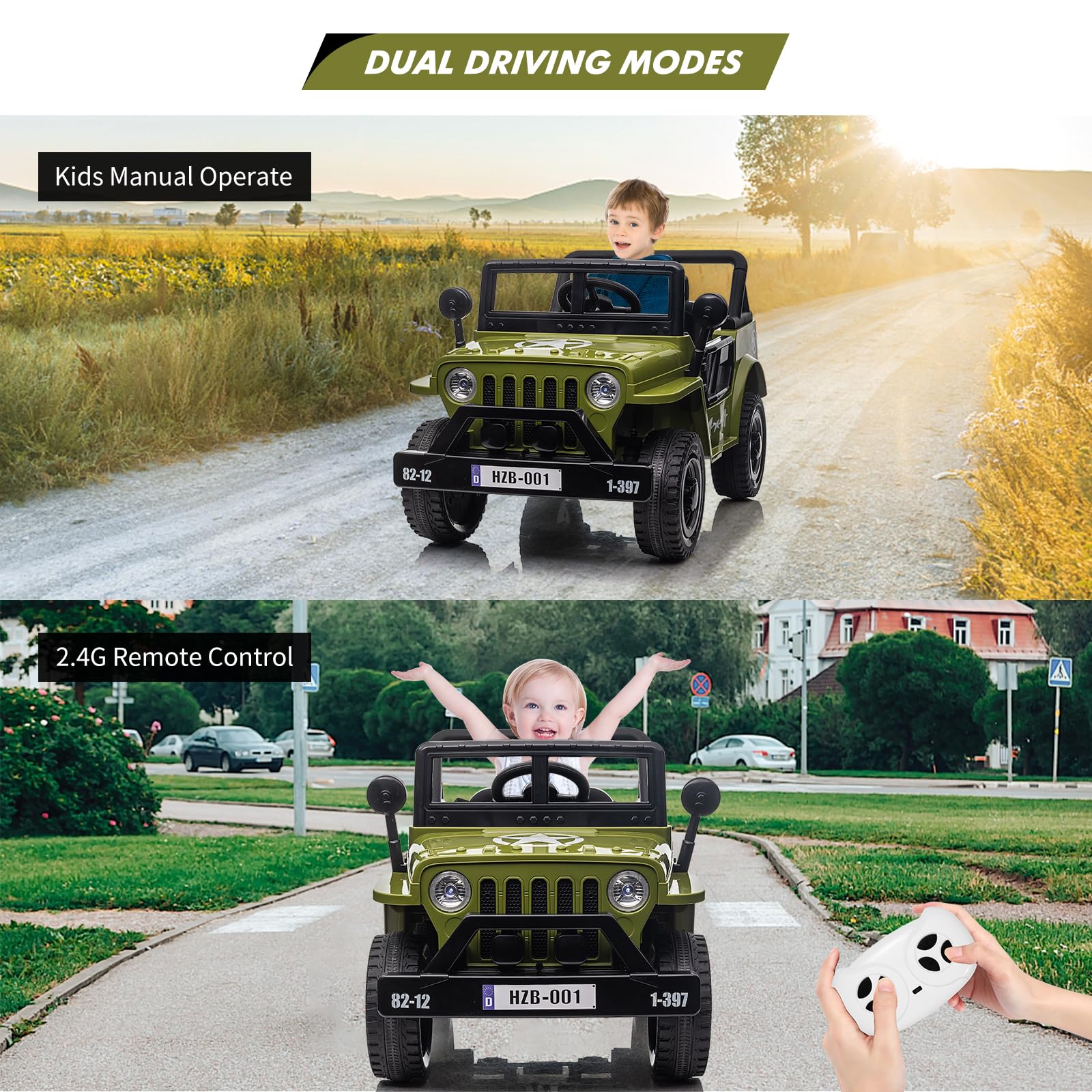 12V Electric Ride On Truck for Kids with Remote Control, Spring Suspension, LED Lights & Music - Adjustable Speed, Safety Belt - Green Toy Car for Boys & Girls Ages 3+ | Outdoor Play, Birthday Gift, Backyard Fun