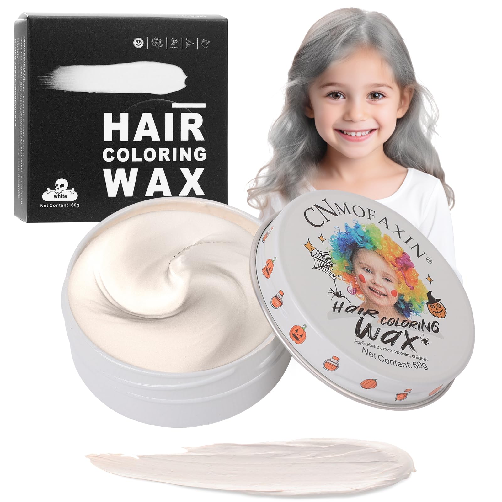 Washable Temporary Silver White Hair Color Wax for Kids, Women & Men - DIY Hair Styling Mud & Gel Cream for Cosplay, Halloween & Children's Day | Quick & Easy Wash-Out Hair Dye for Parties & Costume Events