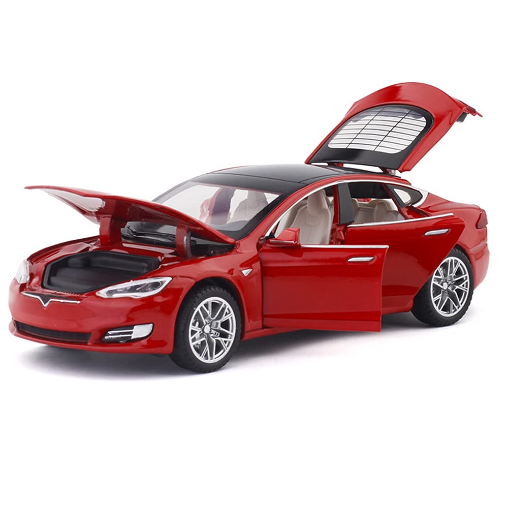 1:32 Scale Diecast Tesla Model S Alloy Toy Car with Pull Back Action, Lights & Sound - Mini Collectible Vehicle for Kids Ages 3+ | Birthday Gift, Playtime Fun, Car Enthusiast Collection