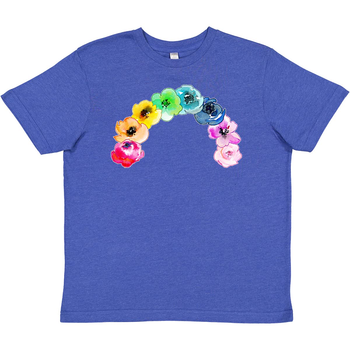 Inktastic Rainbow of Flowers Watercolor Youth T-Shirt - Vibrant Floral Design for Kids & Teens - Perfect for School, Parties & Everyday Wear