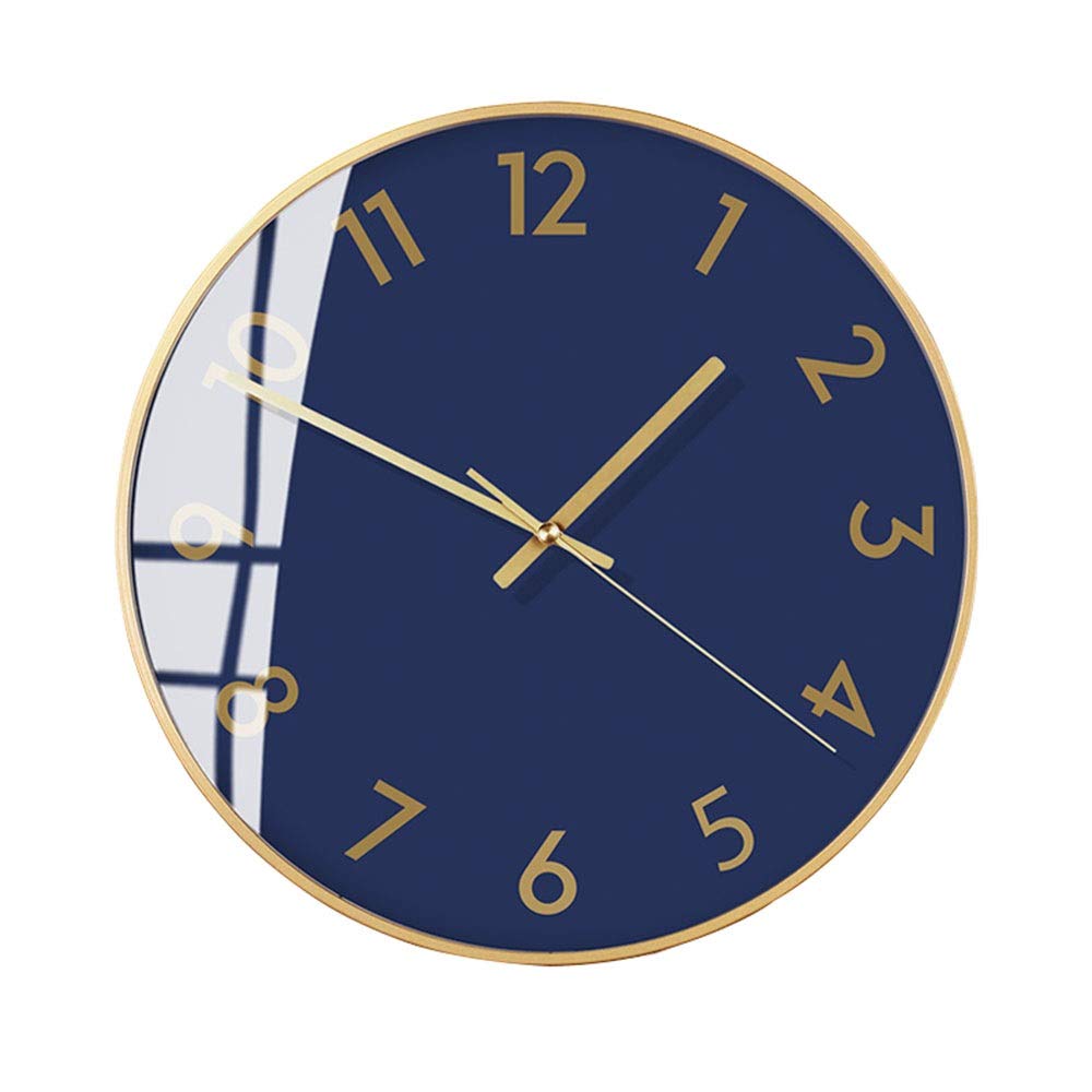 Modern Round Silent Wall Clock - Minimalist Glass Design for Living Room & Bedroom - 14 Inch Blue Digital Clock - Perfect for Home, Office & Dorm Decor