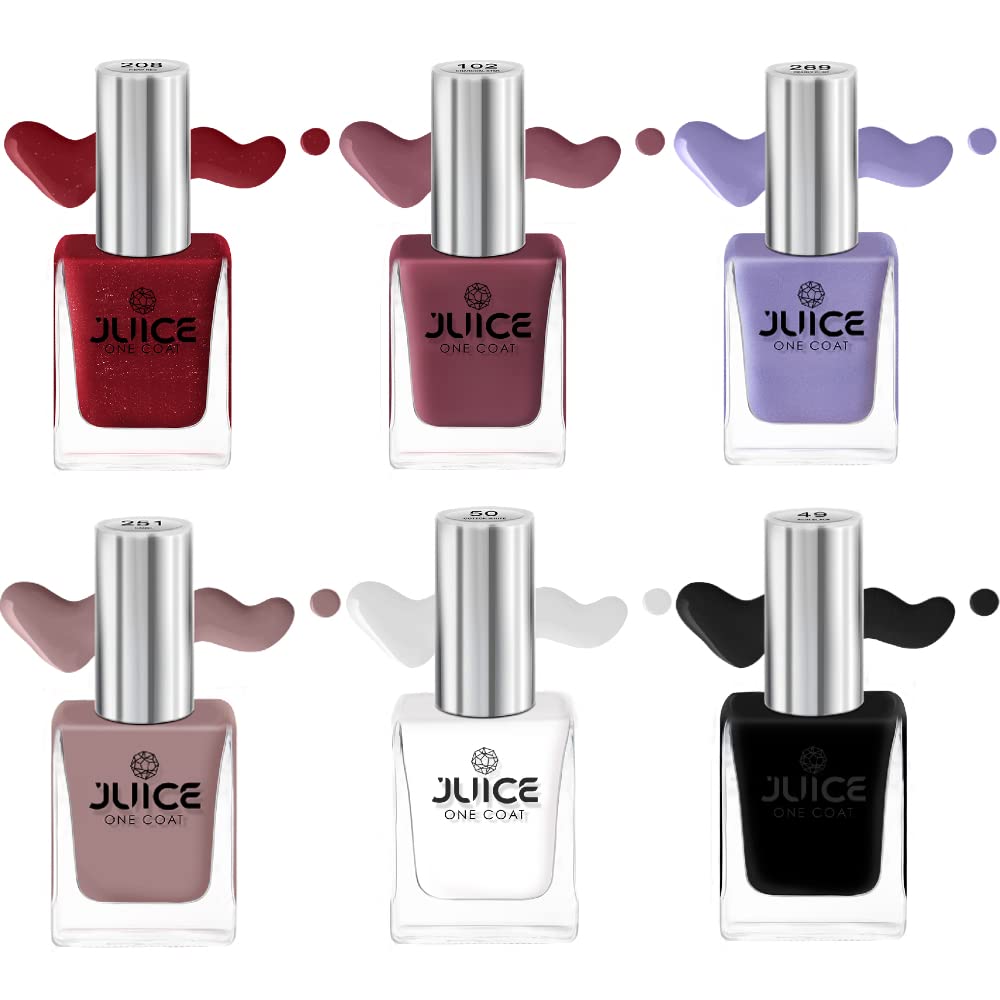 JUICE Quick-Dry Long Lasting Chip Resistant Gel Nail Polish Set - 6 in 1 High Gloss Combo with F&D Approved Colors (Polished & Pleased C04) - Perfect for Salon, Home Manicures & Gift Giving