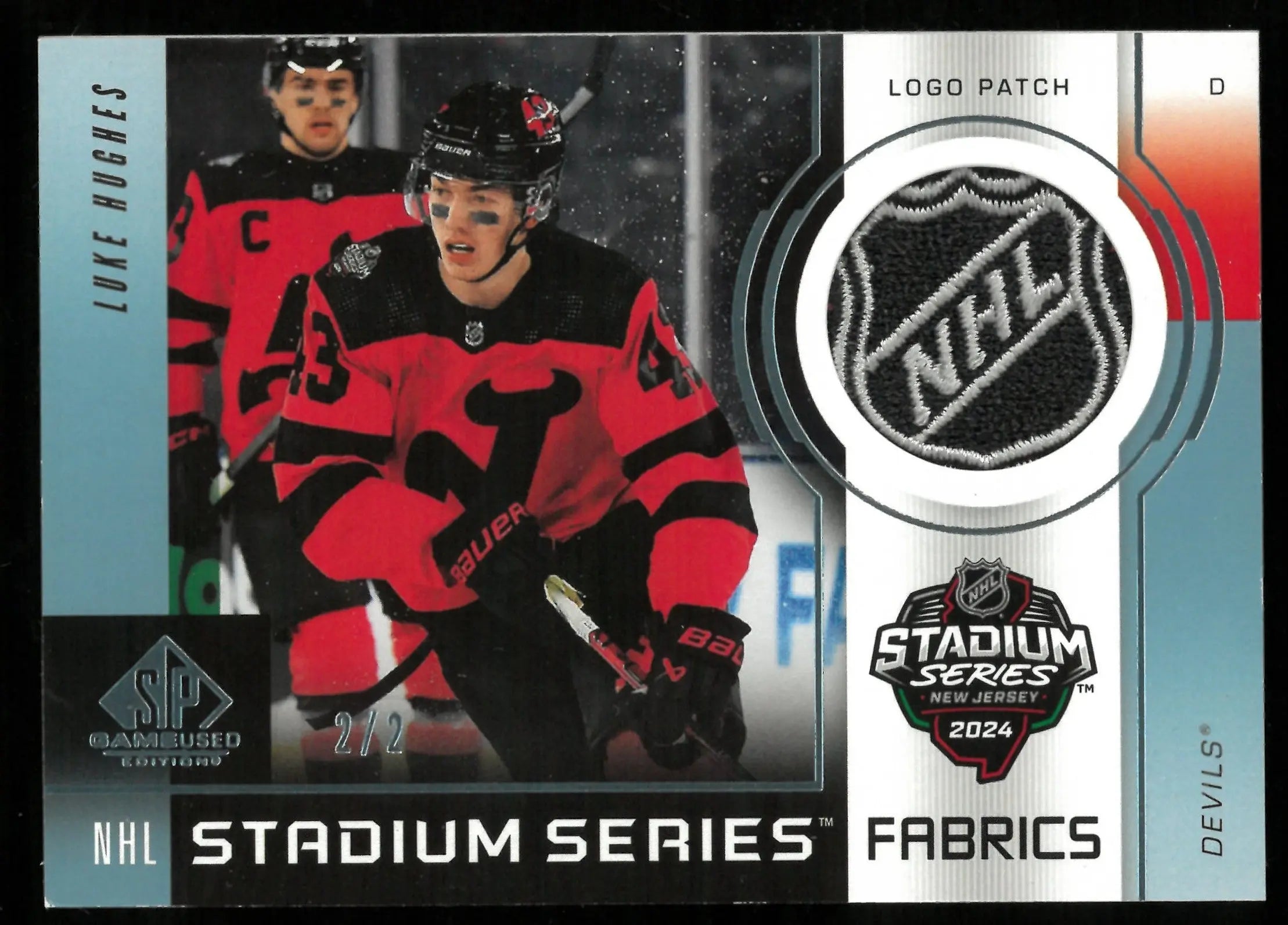 2024 Upper Deck SP Game Used Hockey Luke Hughes Stadium Series Fabrics Jersey Card 2/2 - Collectible Memorabilia for NHL Fans & Sports Card Enthusiasts