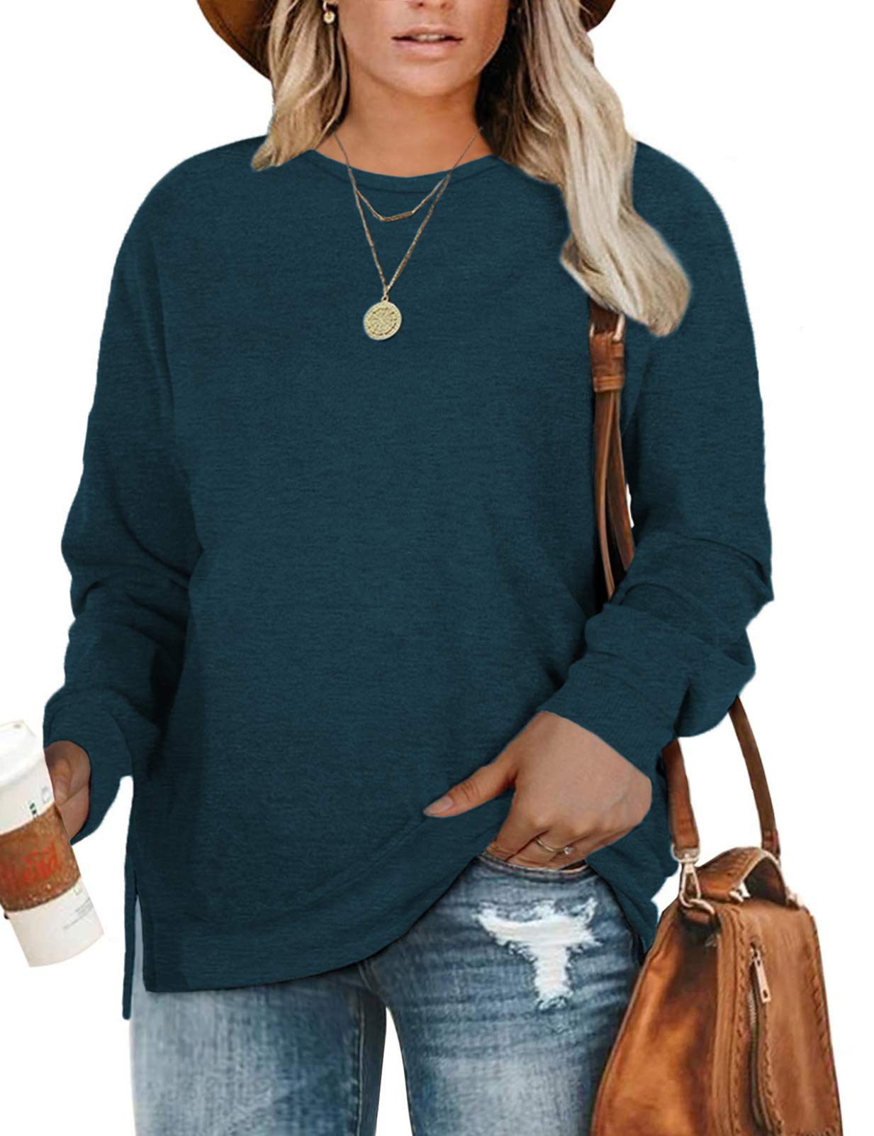 DOLNINE Plus Size Women's Sweatshirts - Casual Pullover Tops with Side Slits | Cozy Lounge Wear, Street Style & Layering Essential