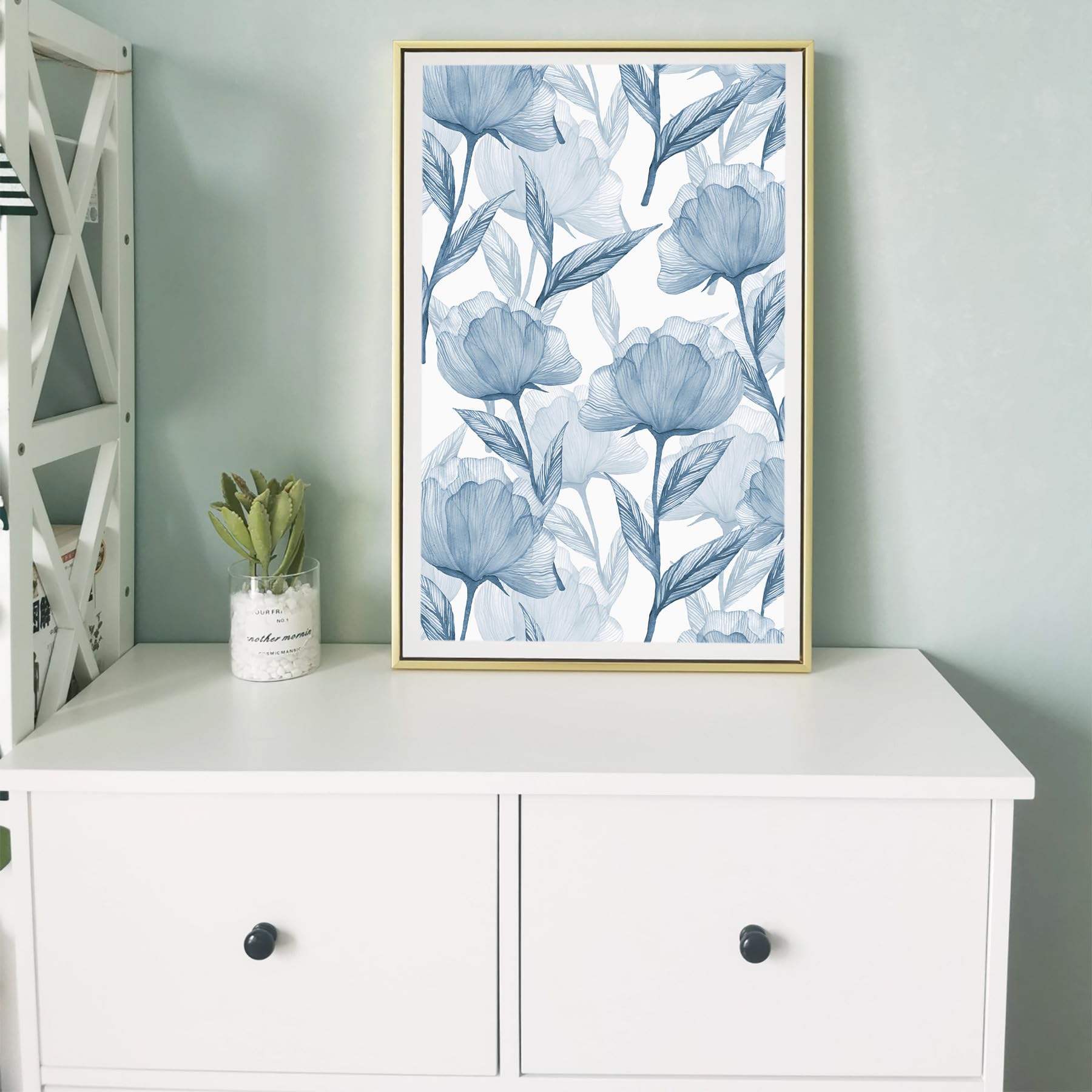 Heroad Boho Floral Peel and Stick Wallpaper - Blue and White Flower Contact Paper for Cabinets, Drawers & Walls - Waterproof Removable Self-Adhesive Decorative Paper (16.1