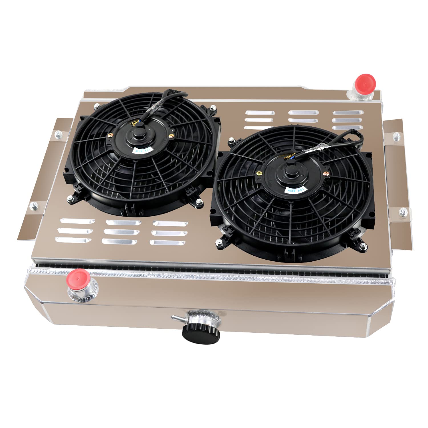 4 Row Aluminum Radiator Shroud with Fan Relay Kit for 1976-1986 Jeep CJ5 CJ6 CJ7 Scrambler 3.8L 4.2L 5.0L AT/MT - Perfect for Off-Roading, Overheating Prevention & Engine Cooling Upgrade
