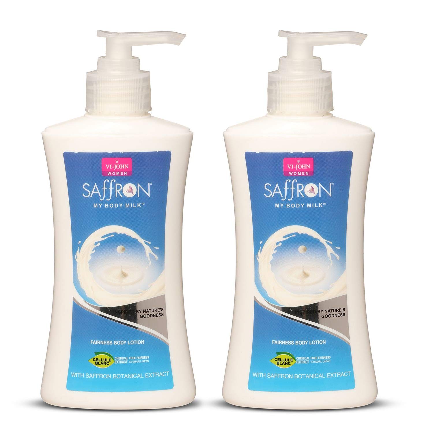 VI-JOHN 100% Natural Chemical-Free Fairness Extract Whitening Body Lotion with Saffron & Botanical Extracts - 250ml (Pack of 2) | Brightening & Hydrating Skin Care for Daily Use, Perfect for Dry & Dull Skin