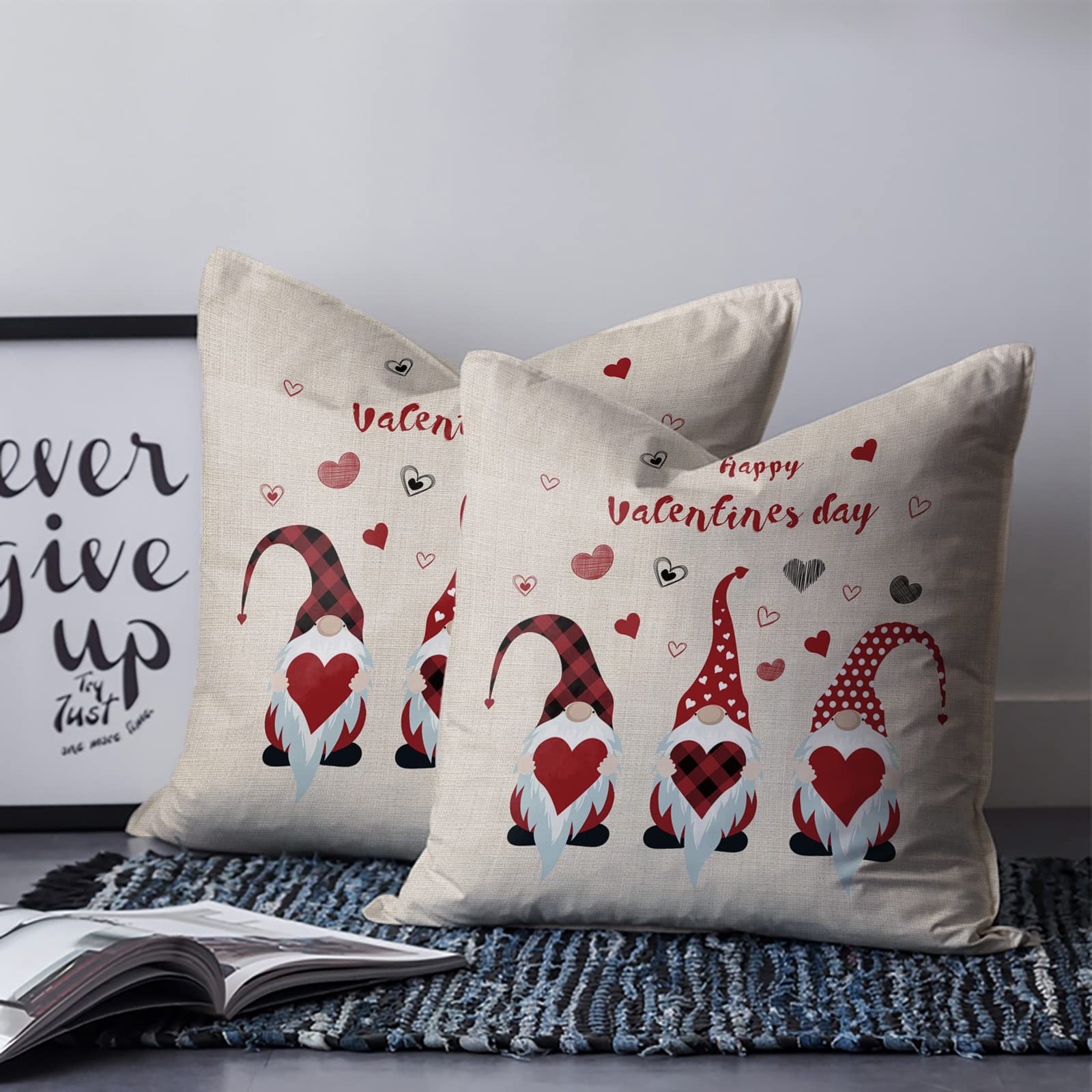 18x18 Inch Love Throw Pillow Covers - Valentine's Day Heart Gnome Design Decorative Cushion for Sofa, Couch & Chair - Cozy Home Decor for Living Room, Bedroom & Dorm