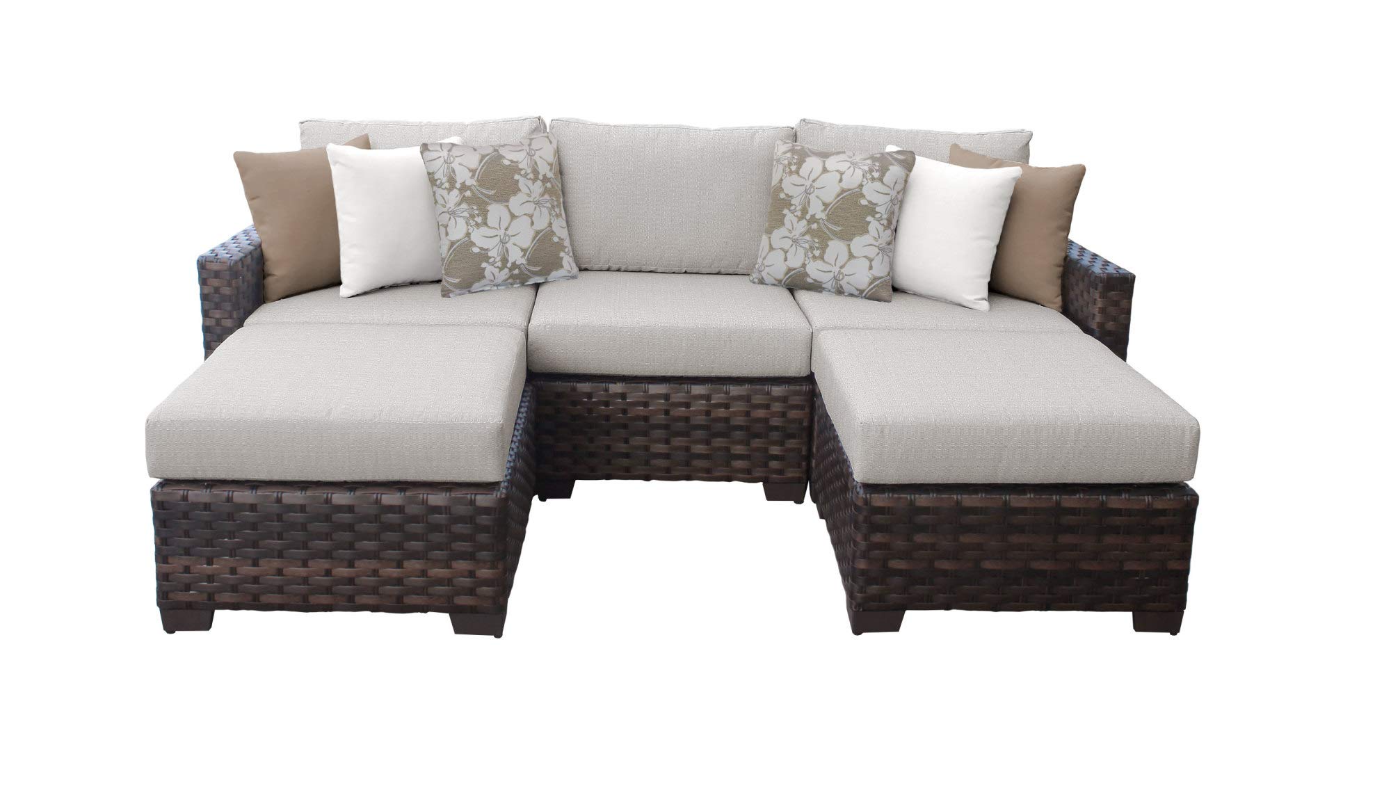 TK Classics Kathy Ireland River Brook 5-Piece Outdoor Wicker Patio Furniture Set in Ash - Perfect for Backyard, Garden, Poolside & Patio Relaxation