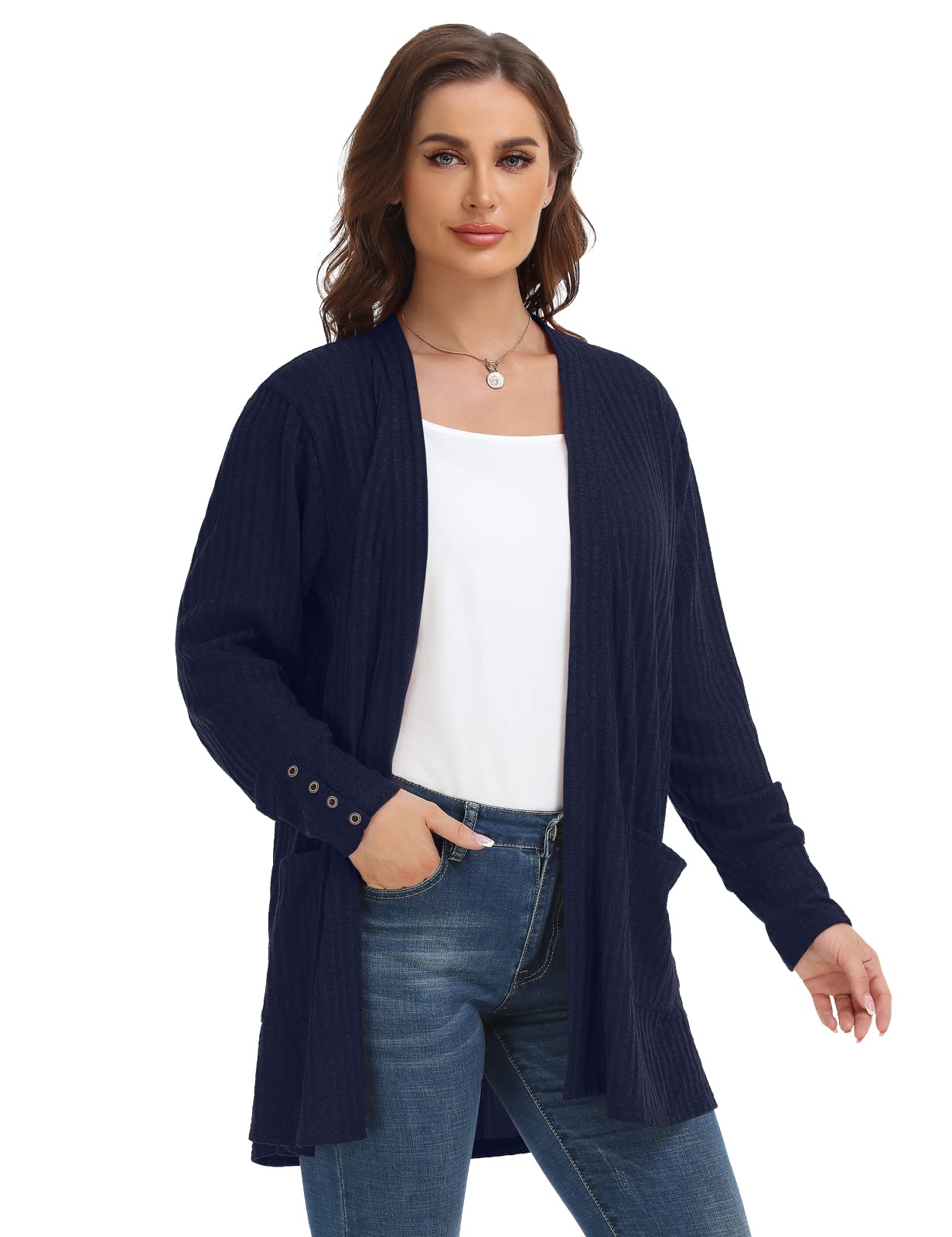 MONNURO Plus Size Open Front Cardigan Sweater for Women - Lightweight Long Sleeve Fall Coat with Pockets | Perfect for Layering, Office Wear & Casual Outfits