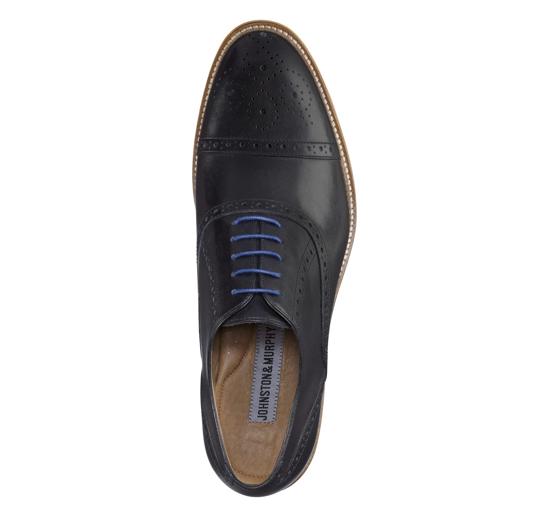 Johnston & Murphy Men’s Conard Cap Toe Dress Shoes - Hand-Burnished Leather Oxfords with Durable Rubber Sole for Business, Office & Formal Occasions