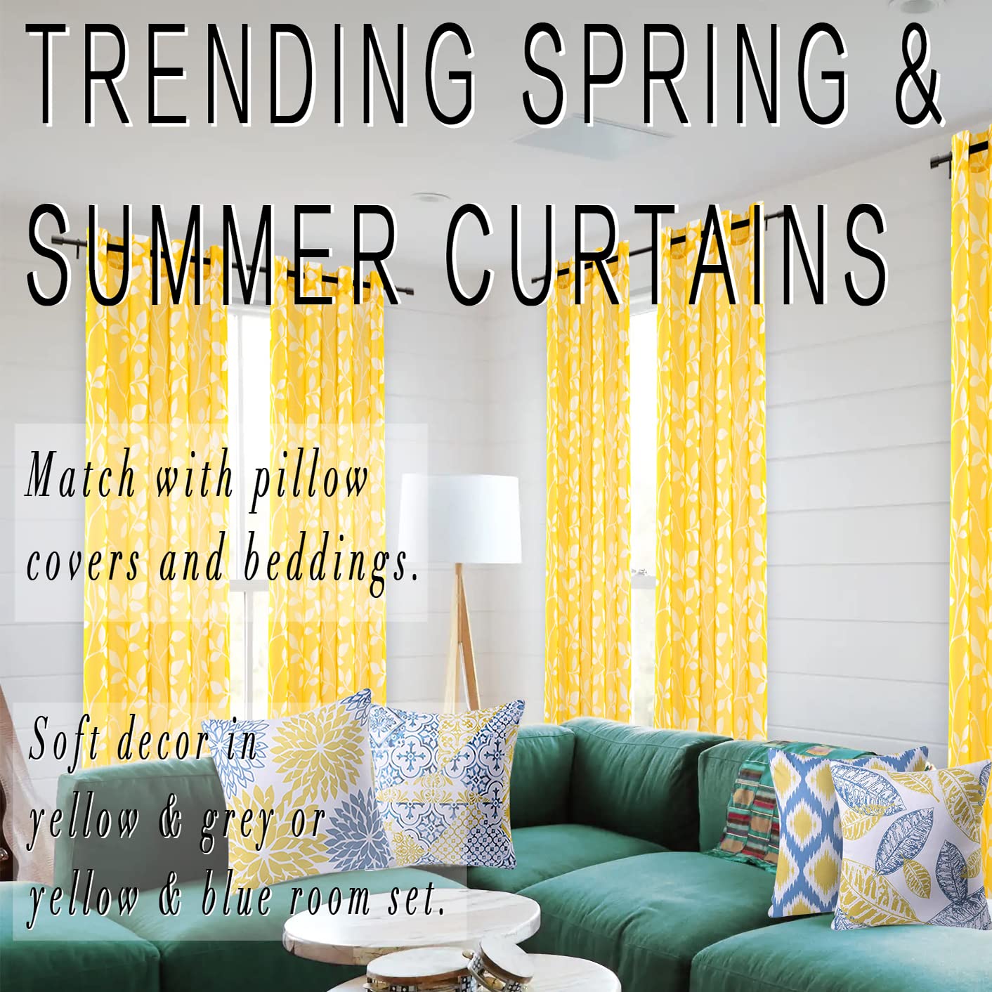 Yellow Kitchen Curtains for Windows - Decorative Sheer Leaf Spring Floral Pattern Sunflower Design, 36 x 48 Inch, Perfect for Bathroom & Kitchen Decor | Brighten Your Home with Cheerful Lemon & Sunflower Accents