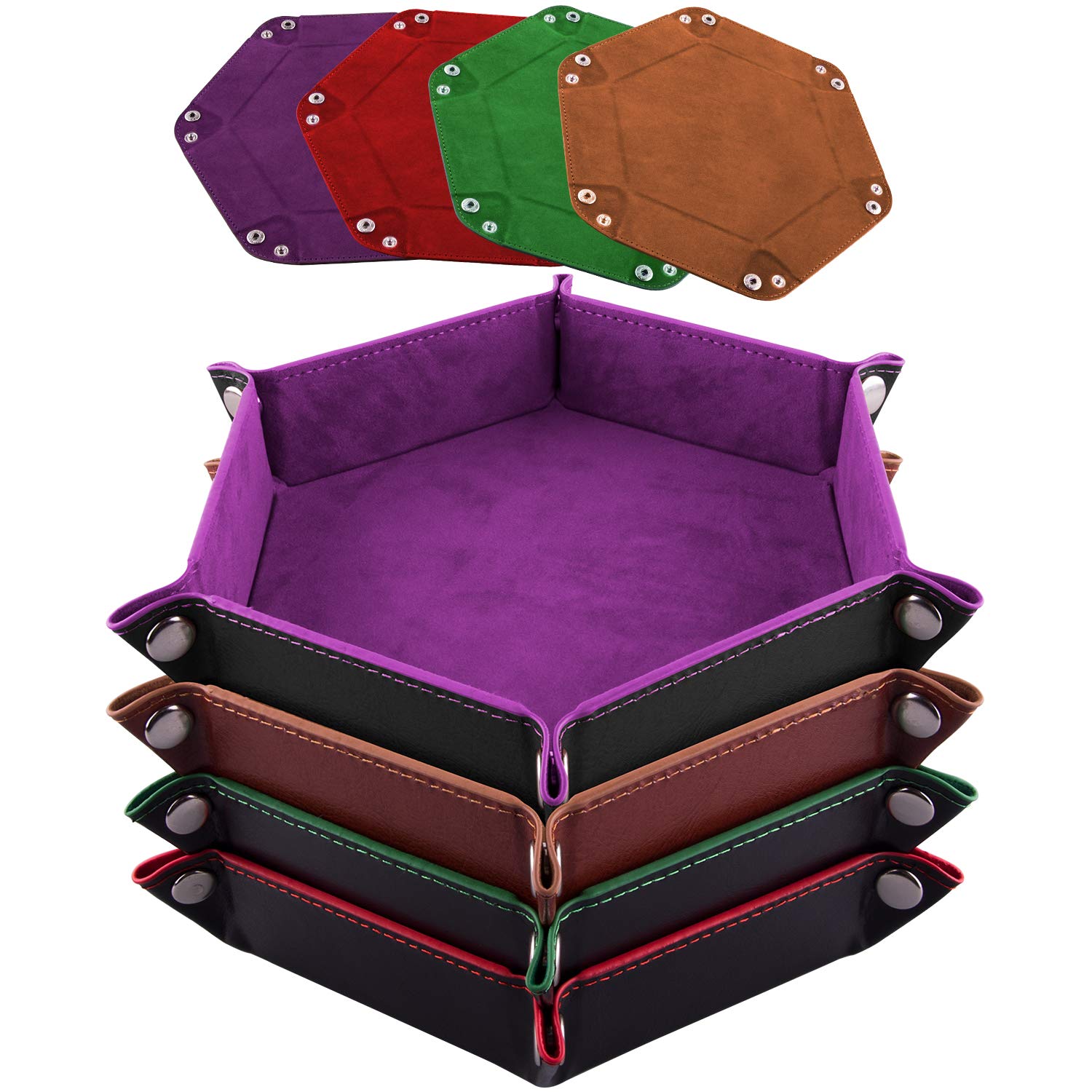 Hexagon Dice Tray Set - 4 Folding PU Leather Trays for DND, RPG Games - Dungeons & Dragons Accessories