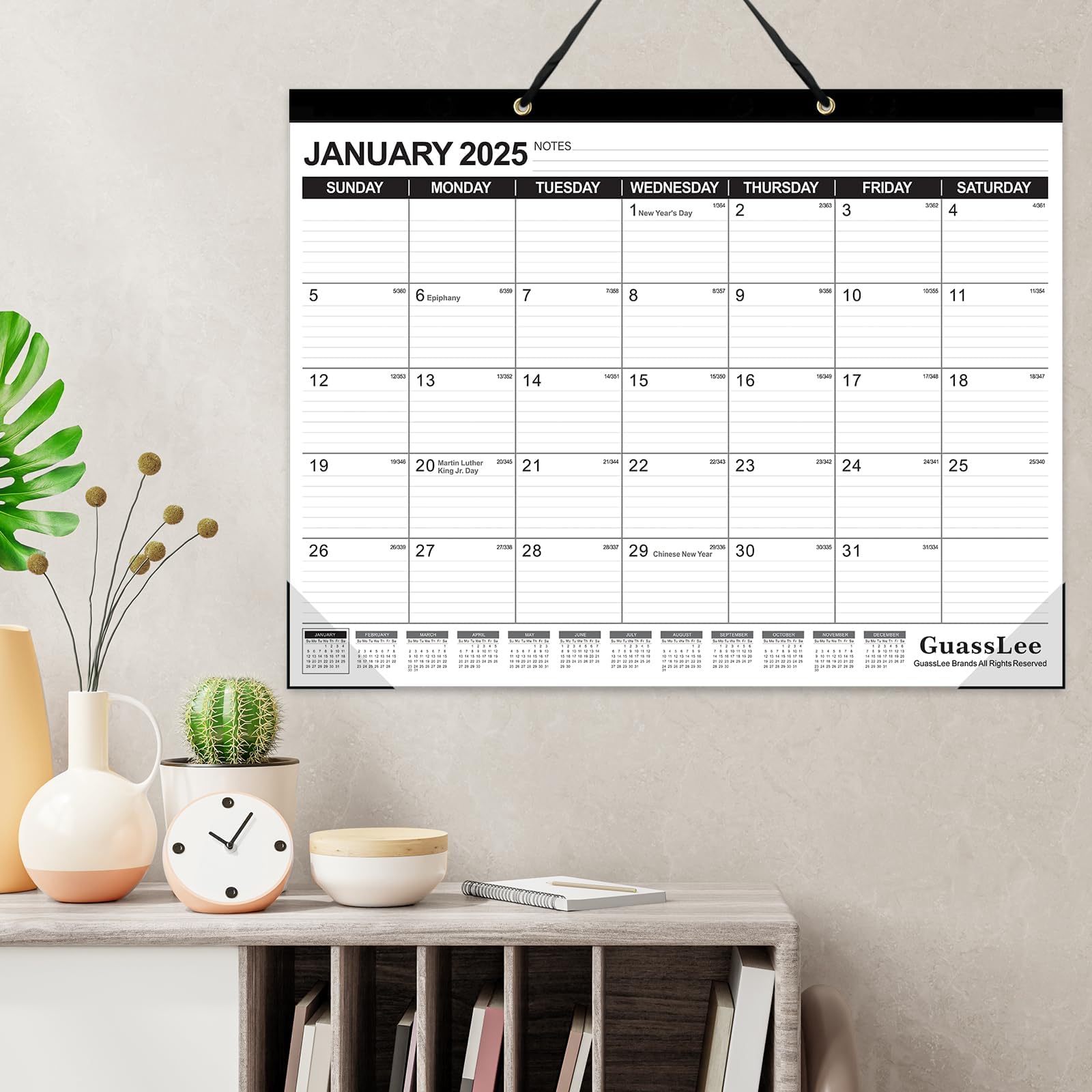 GuassLee 2025-2026 18-Month Large Desk Calendar | Jan 2025 - Jun 2026 | 22x17 Inch Wall/Desktop Planner with Julian Dates, Notes Section & Corner Protectors | Perfect for School, Home & Office Organization