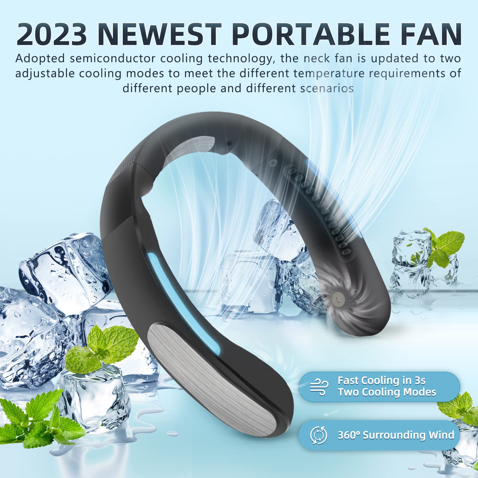 Portable Neck Air Conditioner Fan with Semiconductor Cooling - Rechargeable & Flexible Personal Cooling Fan for Outdoor, Office & Travel - Black (225x205x5mm) - Stay Cool in Hot Weather, Sports & Workouts